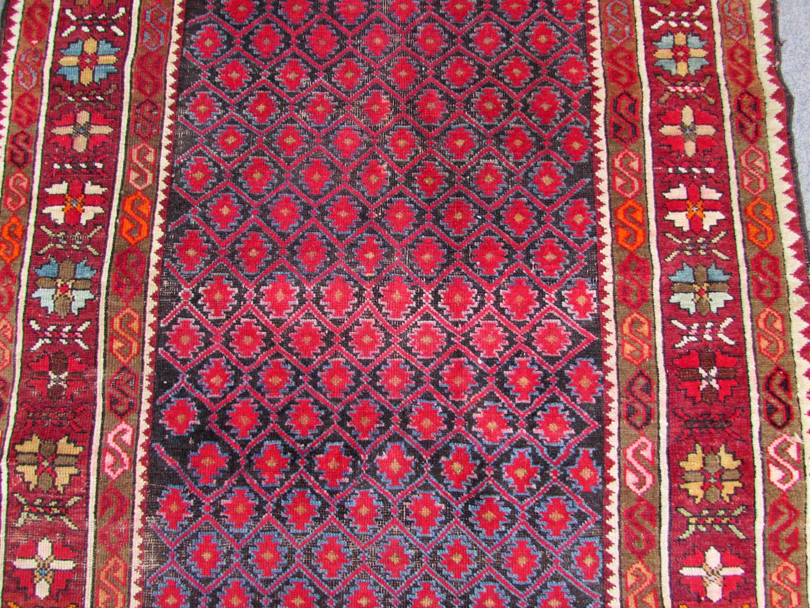 Handmade antique Baluch rug from Afghanistan in all-over design. The rug is in original condition, some low pile.

-Condition: original, some low pile,

-circa 1910s,

-Size: 3.1' x 5.9' (93cm x 173cm),

-Material: wool,

-Country of