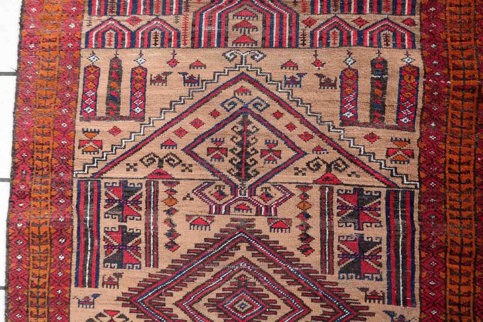 Handmade Antique Afghan Baluch Rug, 1920s, 1C1049 For Sale 4