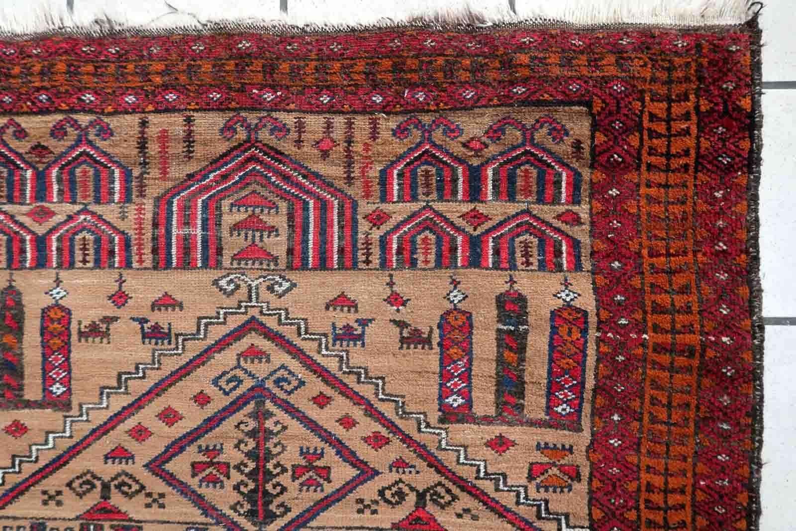 Handmade Antique Afghan Baluch Rug, 1920s, 1C1049 For Sale 6