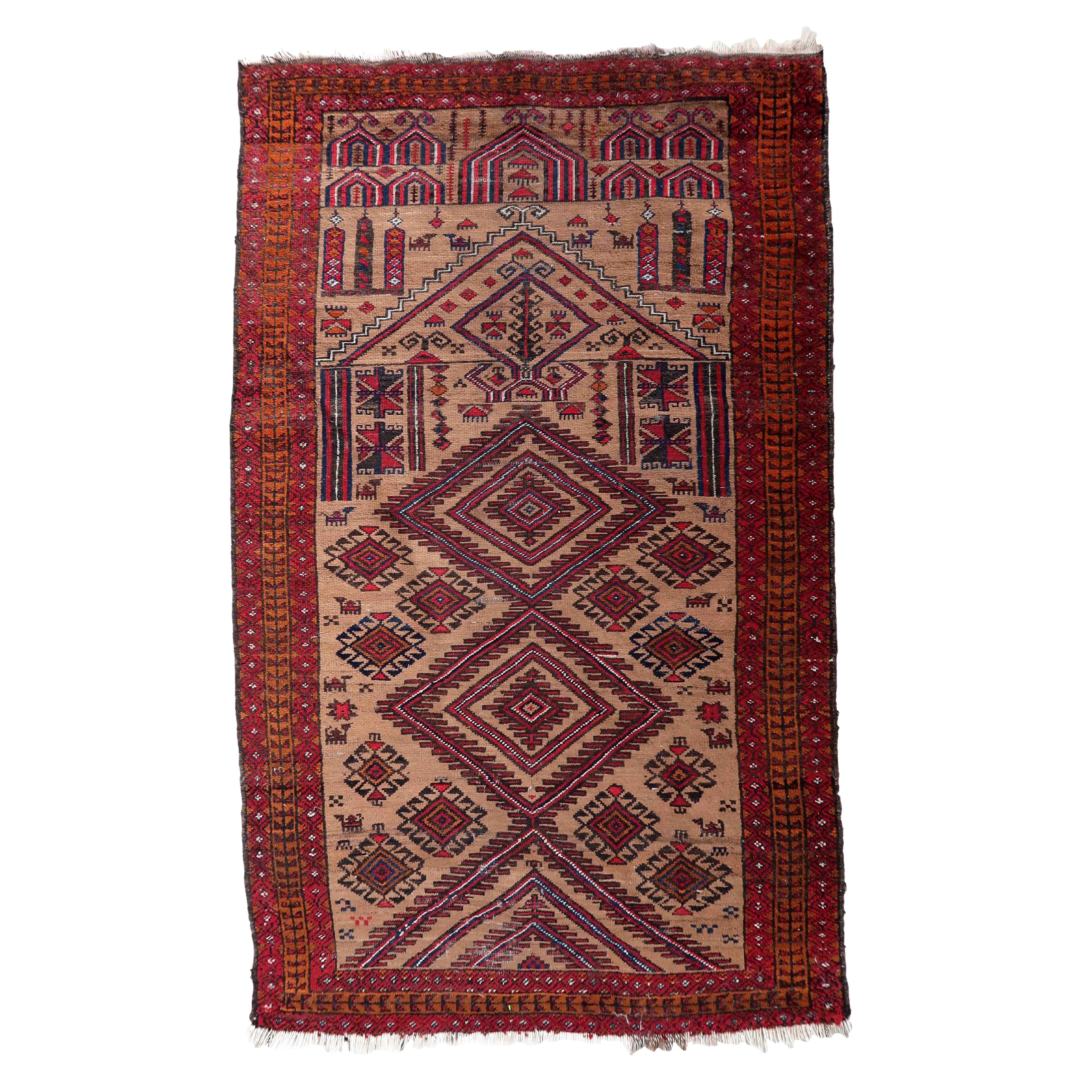 Handmade Antique Afghan Baluch Rug, 1920s, 1C1049 For Sale