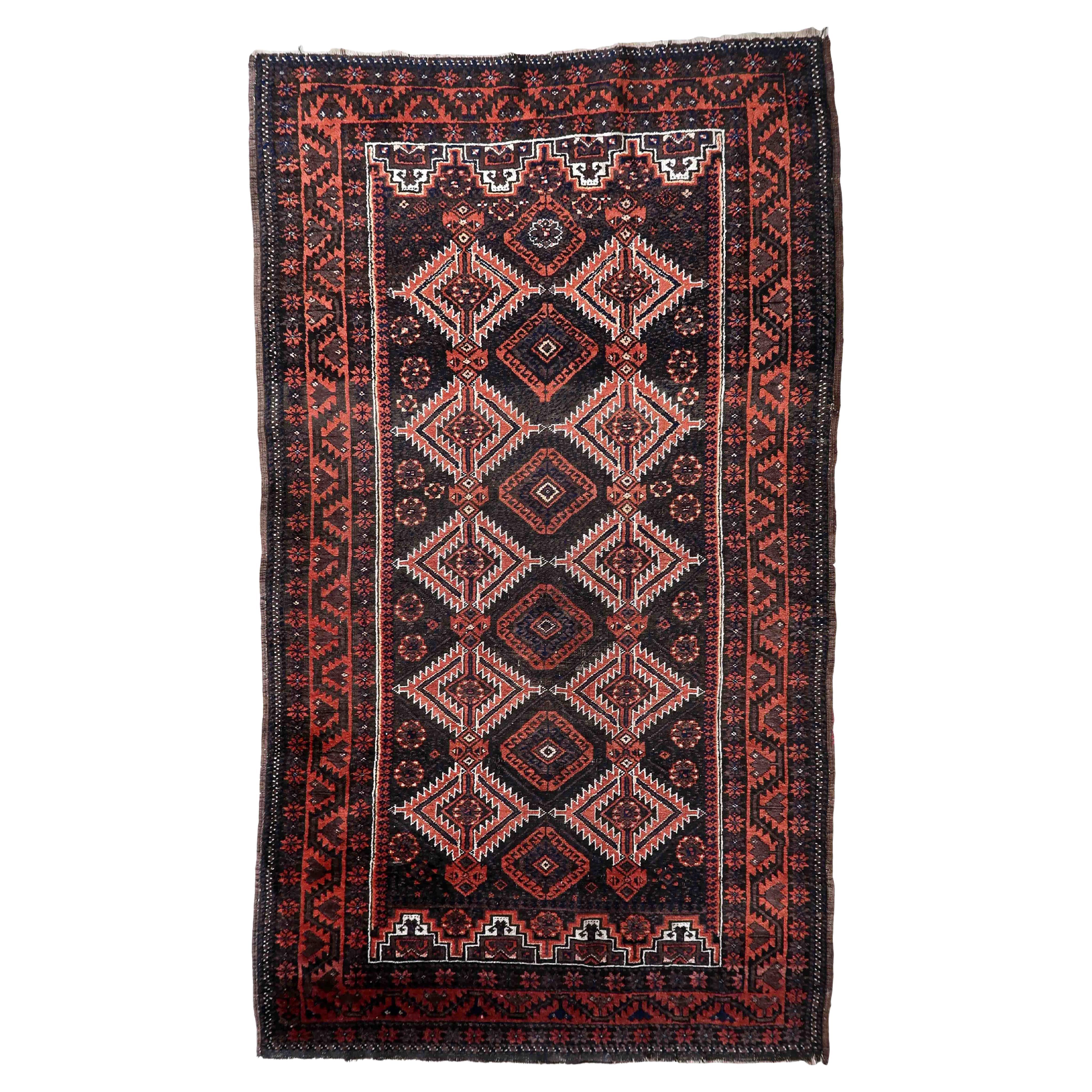 Handmade Antique Afghan Baluch Rug, 1920s, 1C1051 For Sale