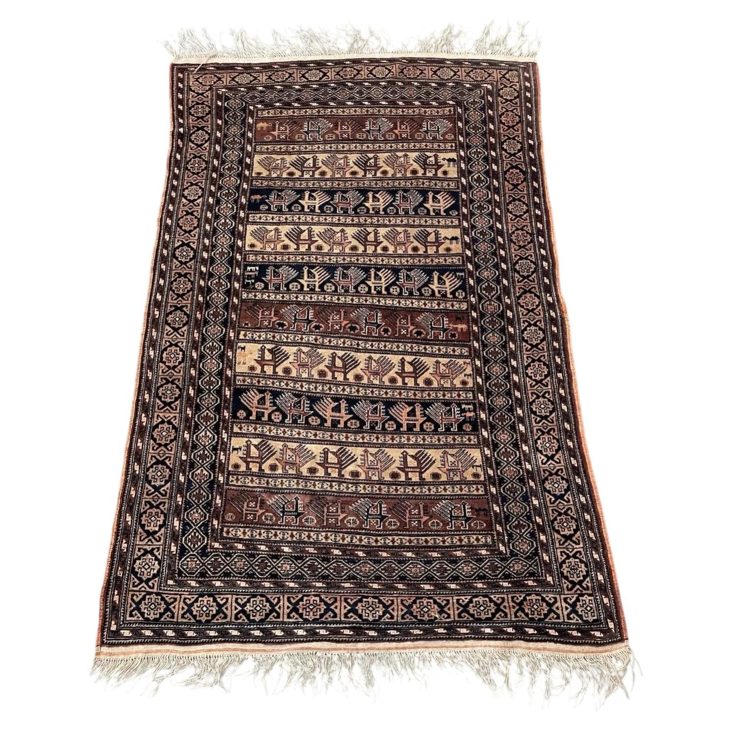 Handmade Antique Afghan Baluch Rug, 1920s, Wool, Tribal, 4.3 x 6.6 ft -1N125