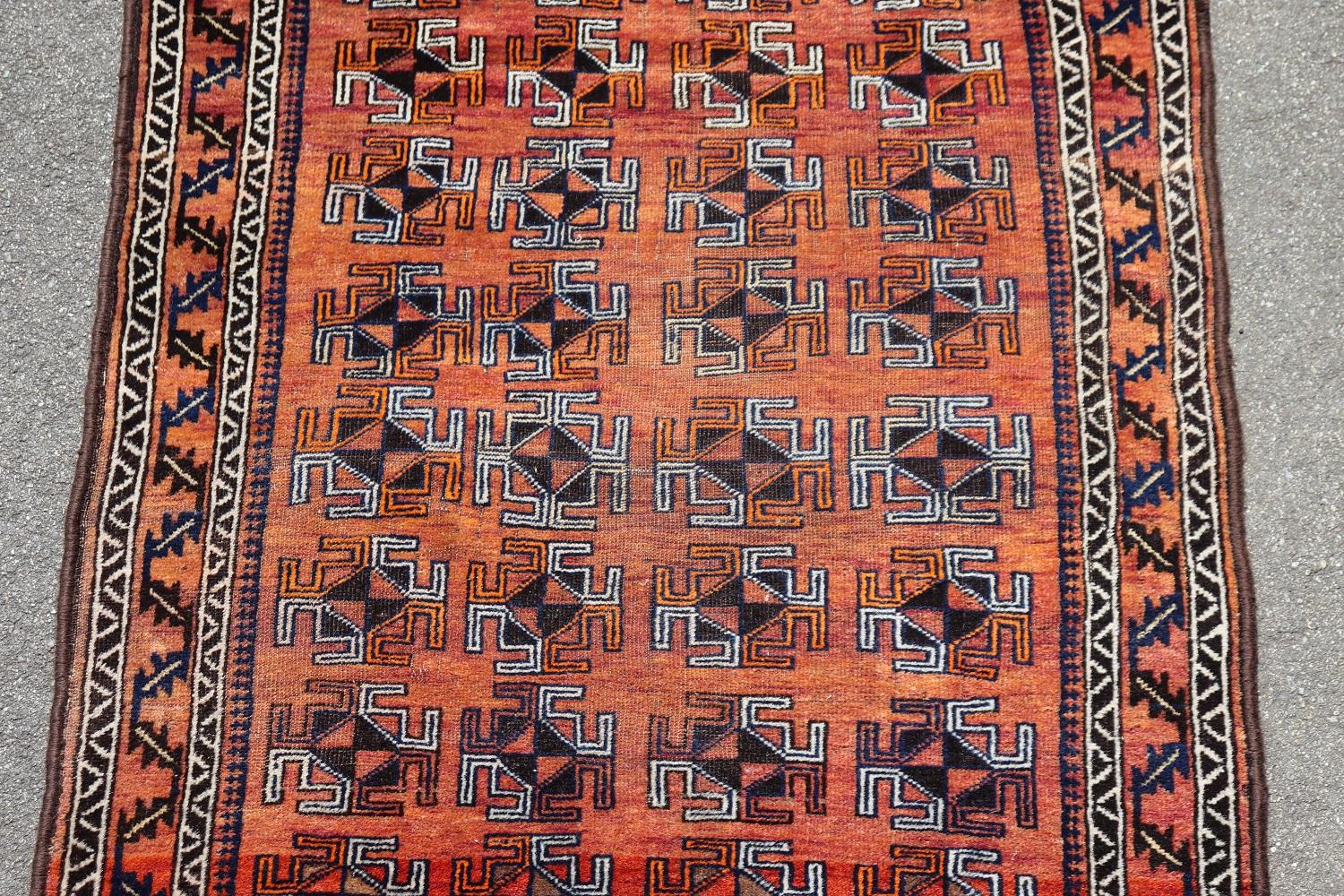 Hand-Knotted Handmade Antique Afghan Baluch Rug, 1930s For Sale