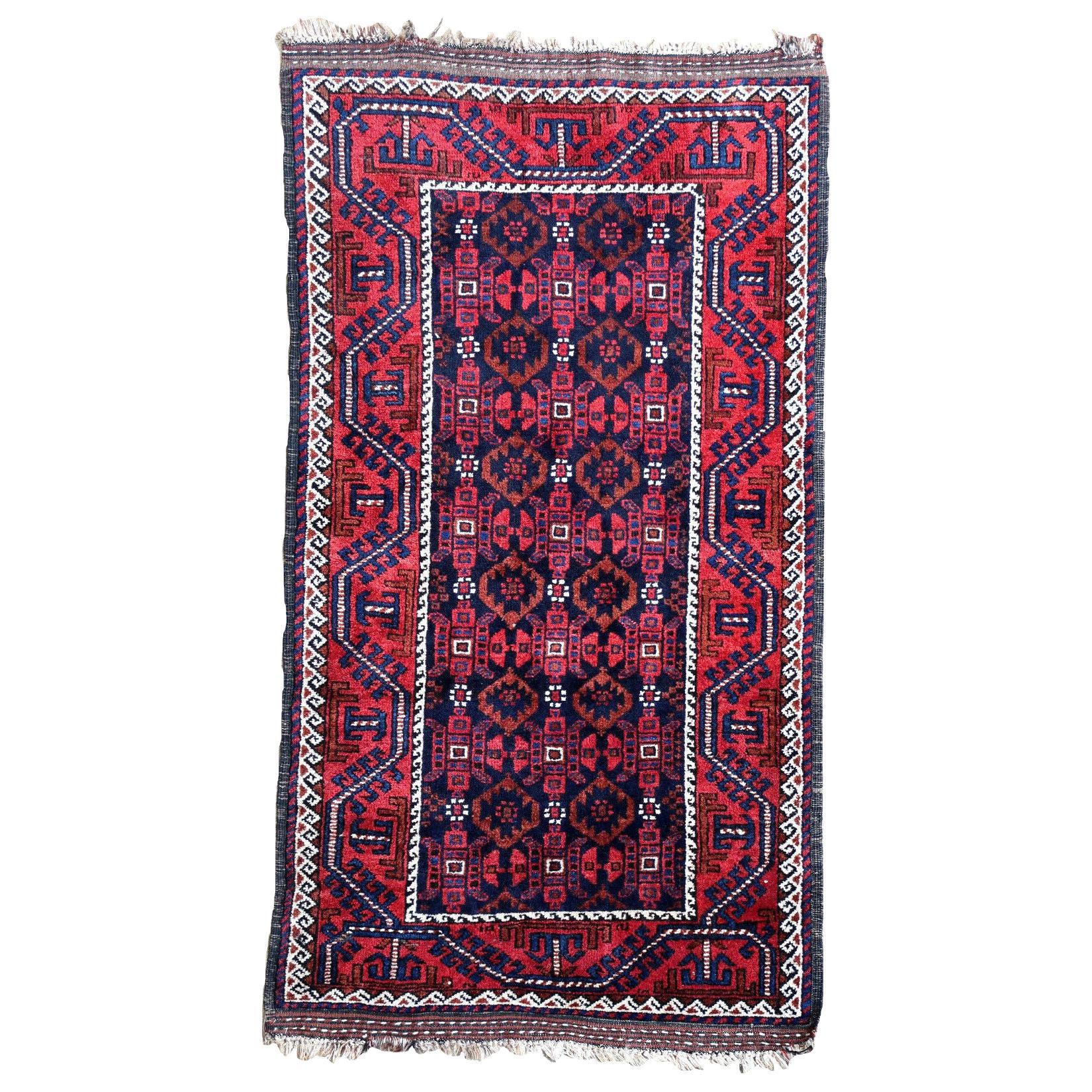 Handmade Antique Afghan Baluch Rug, 1940s, 1P91 For Sale