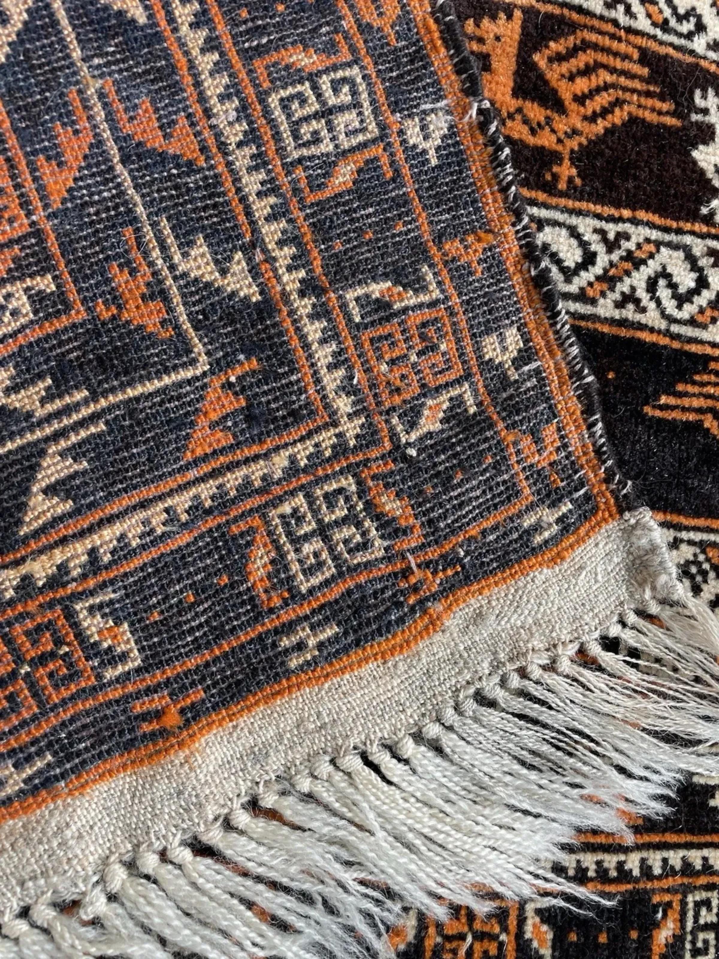 Lana Tappeto antico afgano Baluch fatto a mano, anni '20, 2,7' x 4,1' - 1N107 in vendita