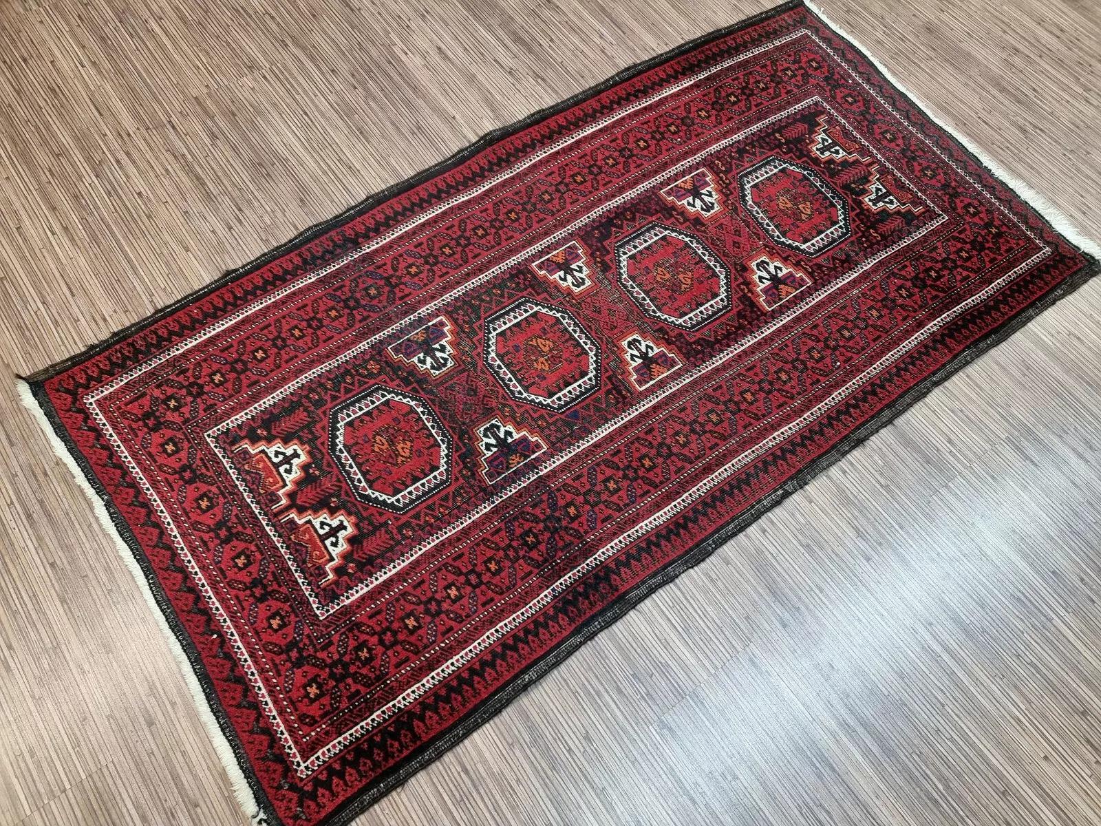 Hand-Knotted Handmade Antique Afghan Baluch Rug 2.9' x 5.4' 1930s - 1D197 For Sale