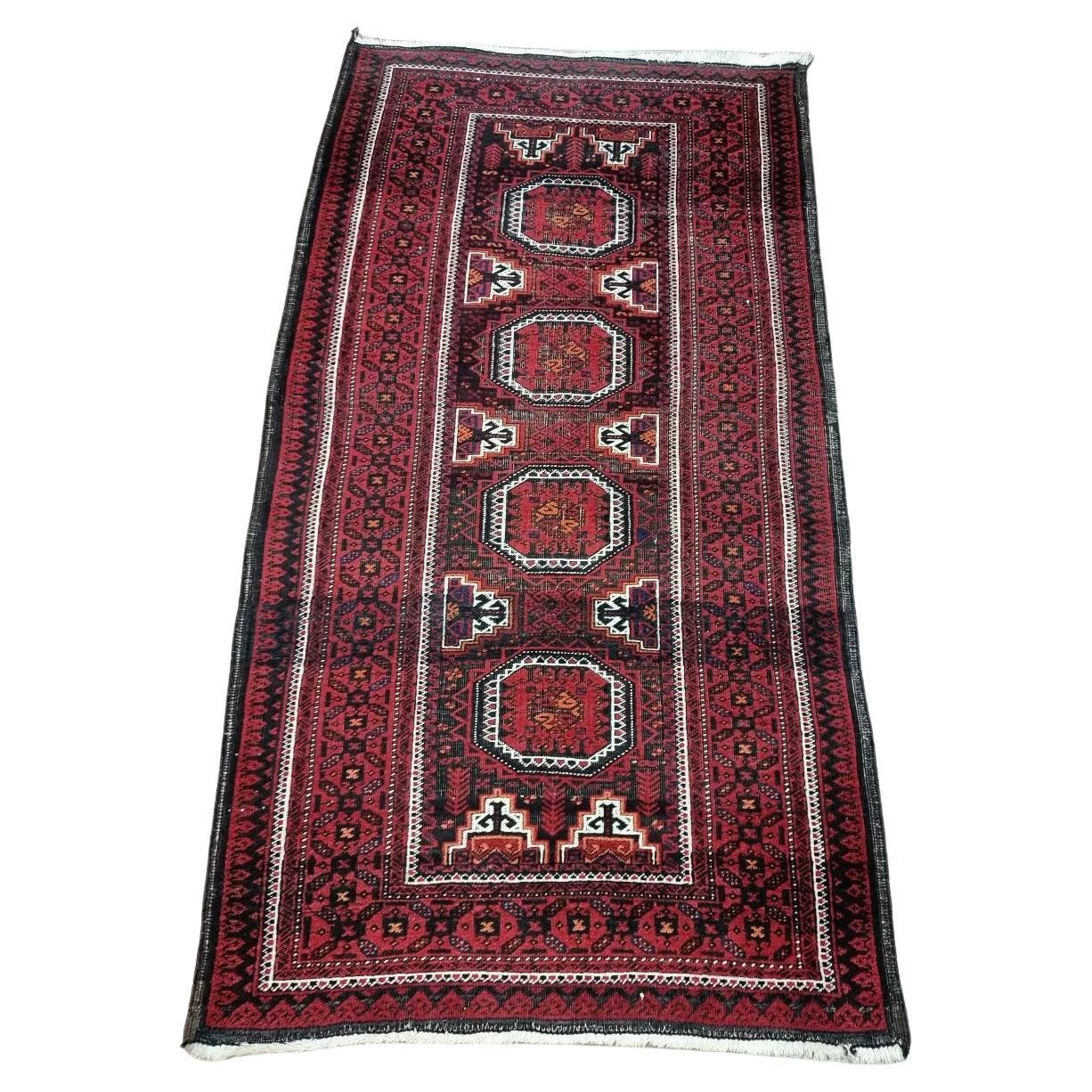 Handmade Antique Afghan Baluch Rug 2.9' x 5.4' 1930s - 1D197 For Sale