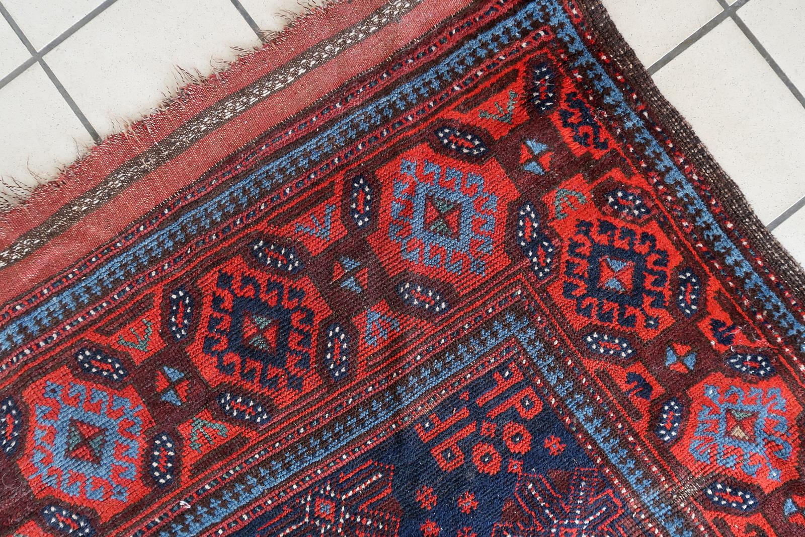 Noué à la main Tapis baluch afghan ancien fait à la main 3.1' x 7,1' 1880 - 1C1168 en vente