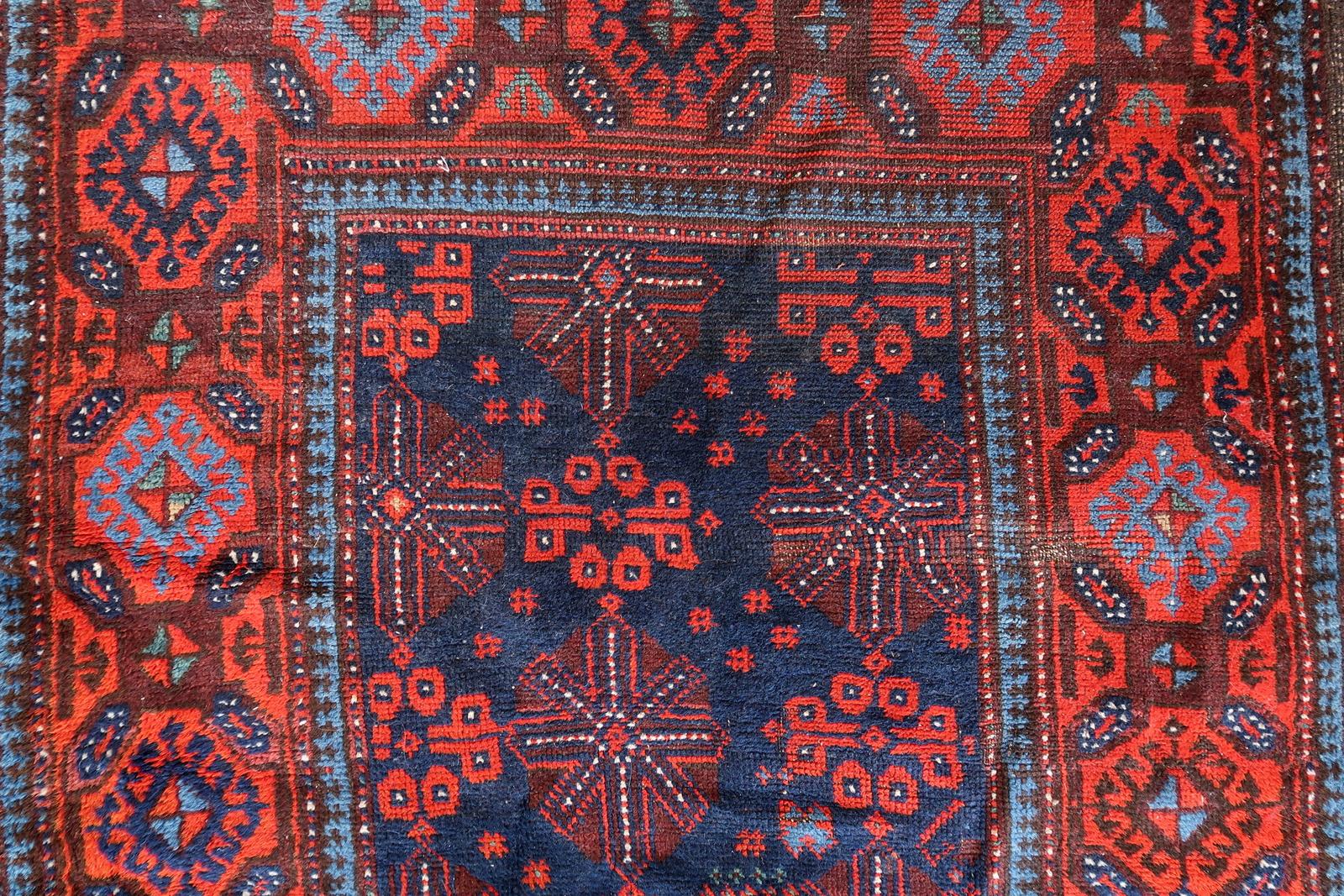Tapis baluch afghan ancien fait à la main 3.1' x 7,1' 1880 - 1C1168 Bon état - En vente à Bordeaux, FR