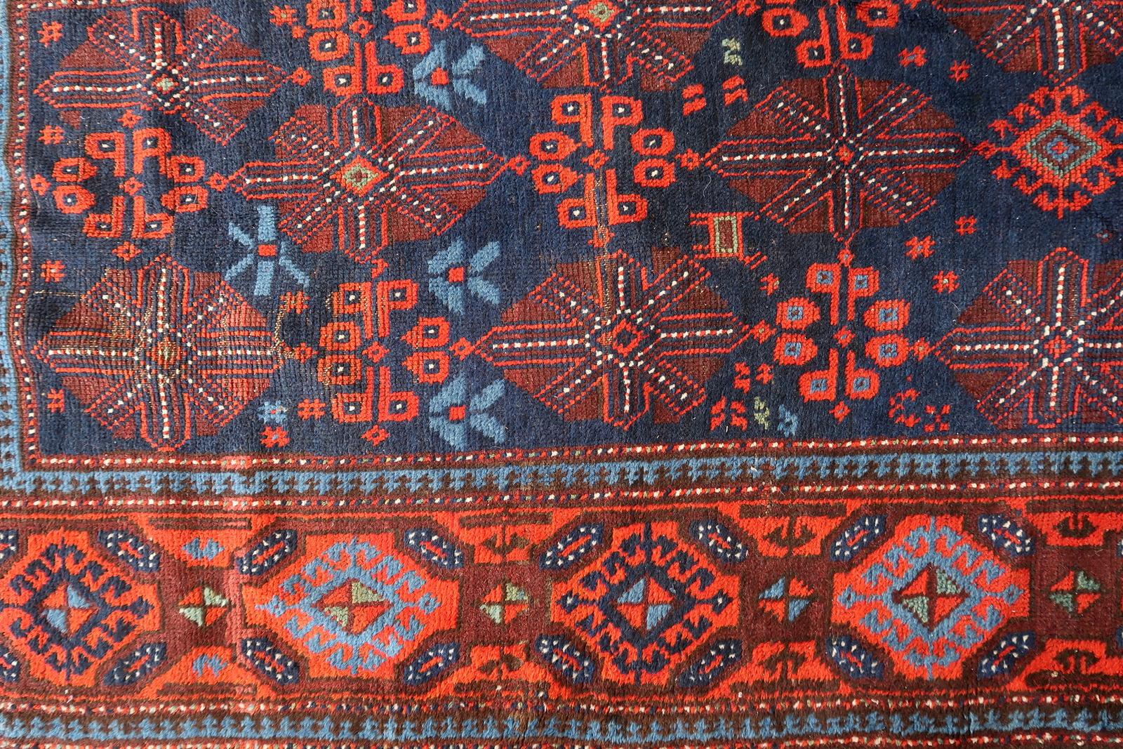 Laine Tapis baluch afghan ancien fait à la main 3.1' x 7,1' 1880 - 1C1168 en vente
