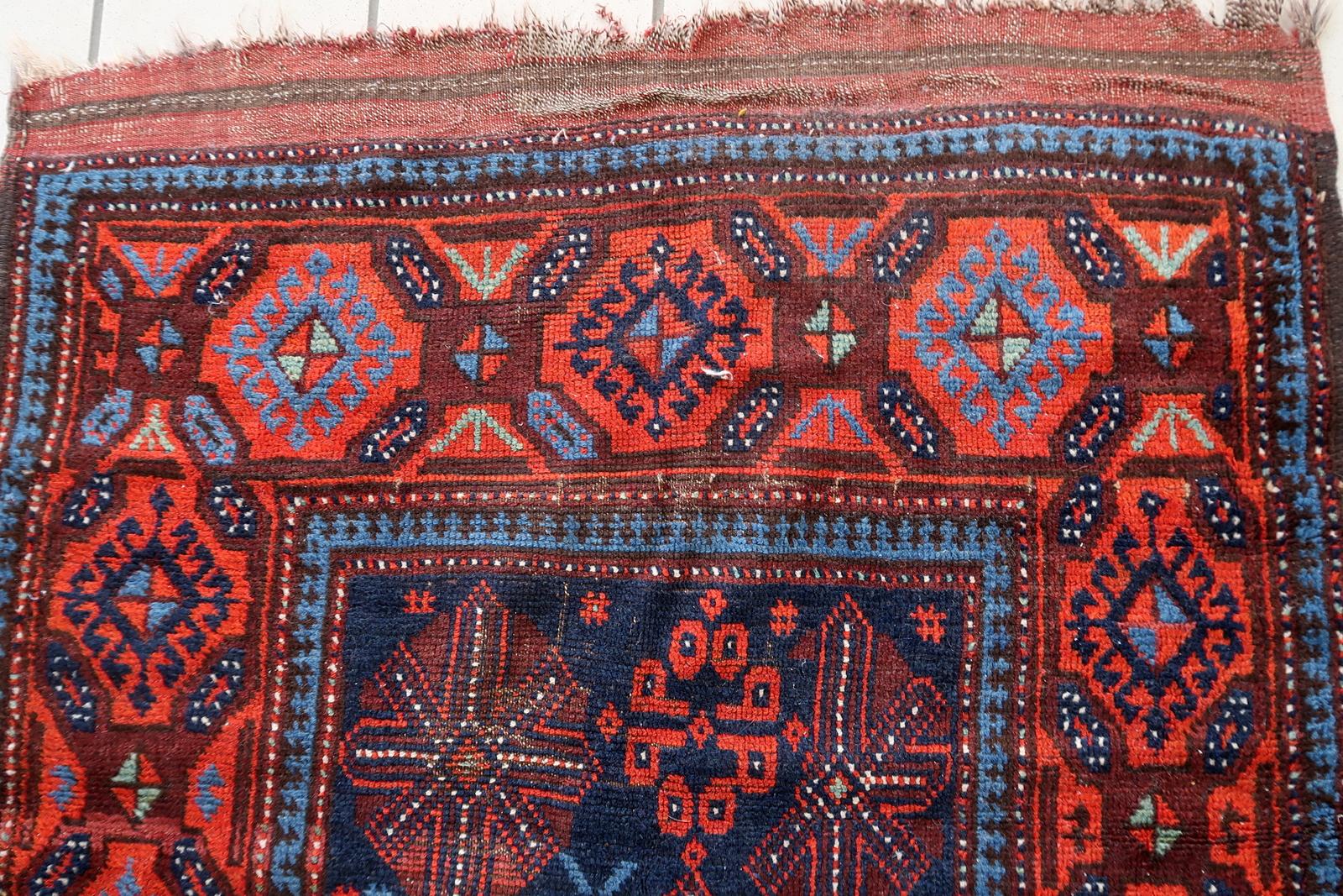Tapis baluch afghan ancien fait à la main 3.1' x 7,1' 1880 - 1C1168 en vente 2
