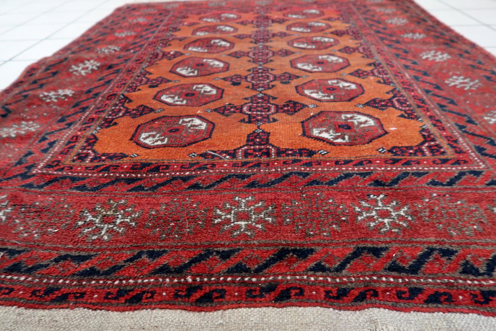 Handgefertigter antiker afghanischer Baluch-Teppich 3.8' x 4,8', 1920er Jahre - 1C1141 im Angebot 5