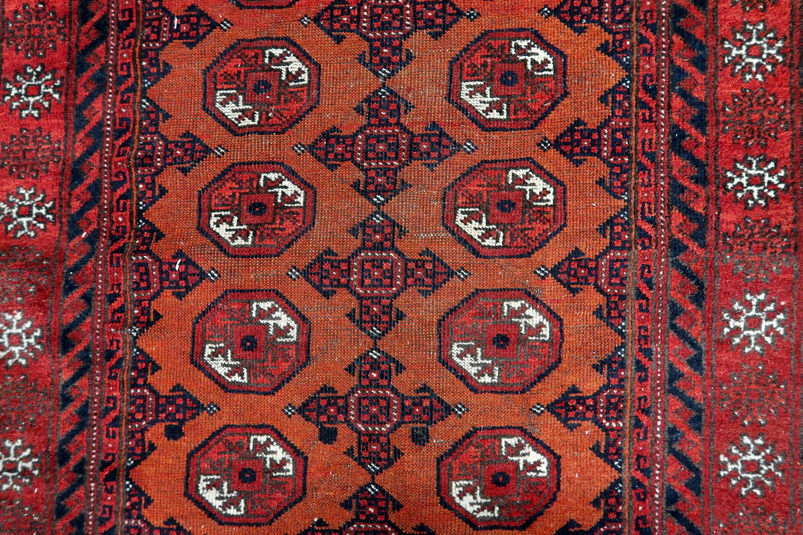 Tapis baluch afghan ancien fait à la main 3,8' x 4,8', années 1920 - 1C1141 Bon état - En vente à Bordeaux, FR