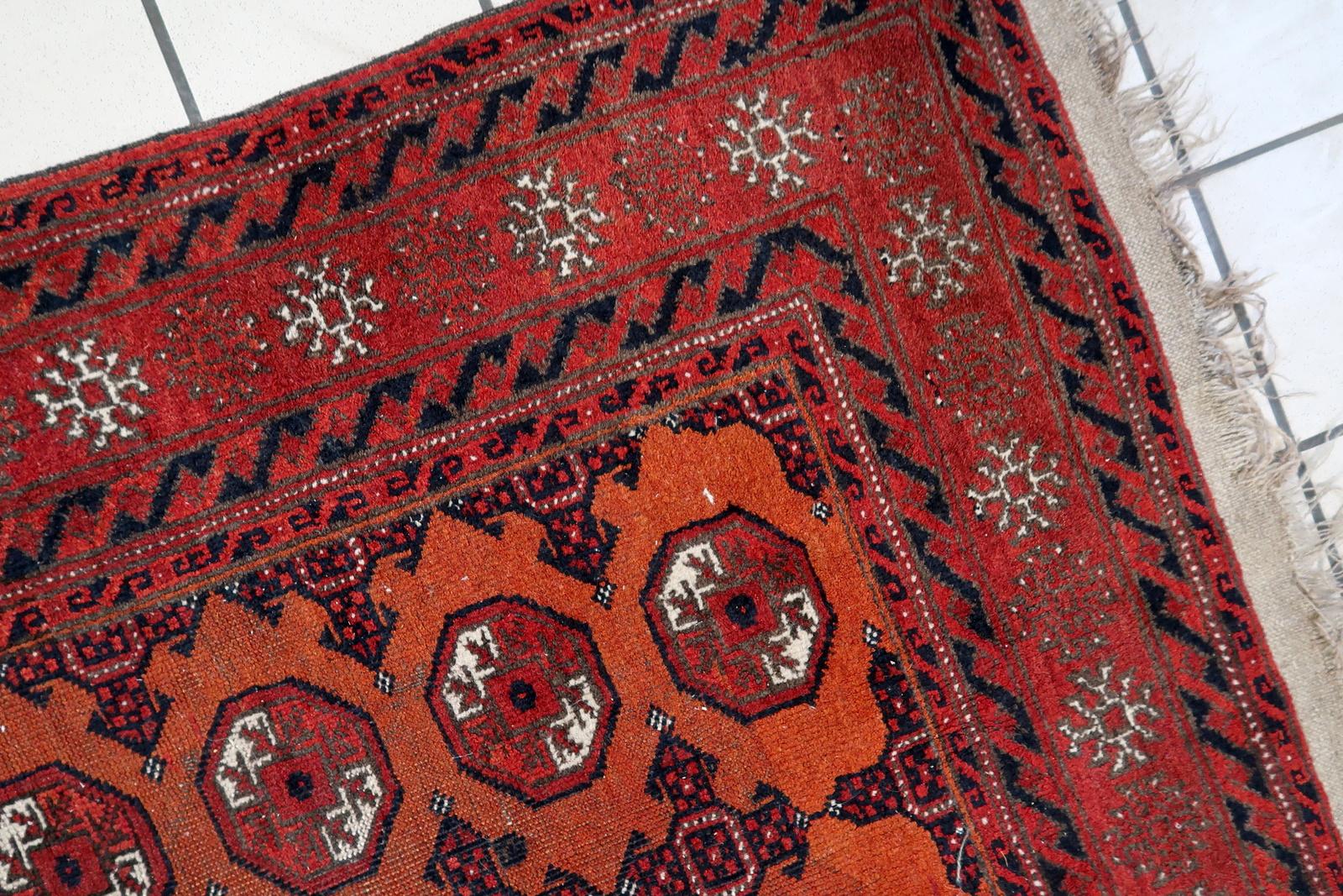 Wool Handmade Antique Afghan Baluch Rug 3.8' x 4.8', 1920s - 1C1141 For Sale