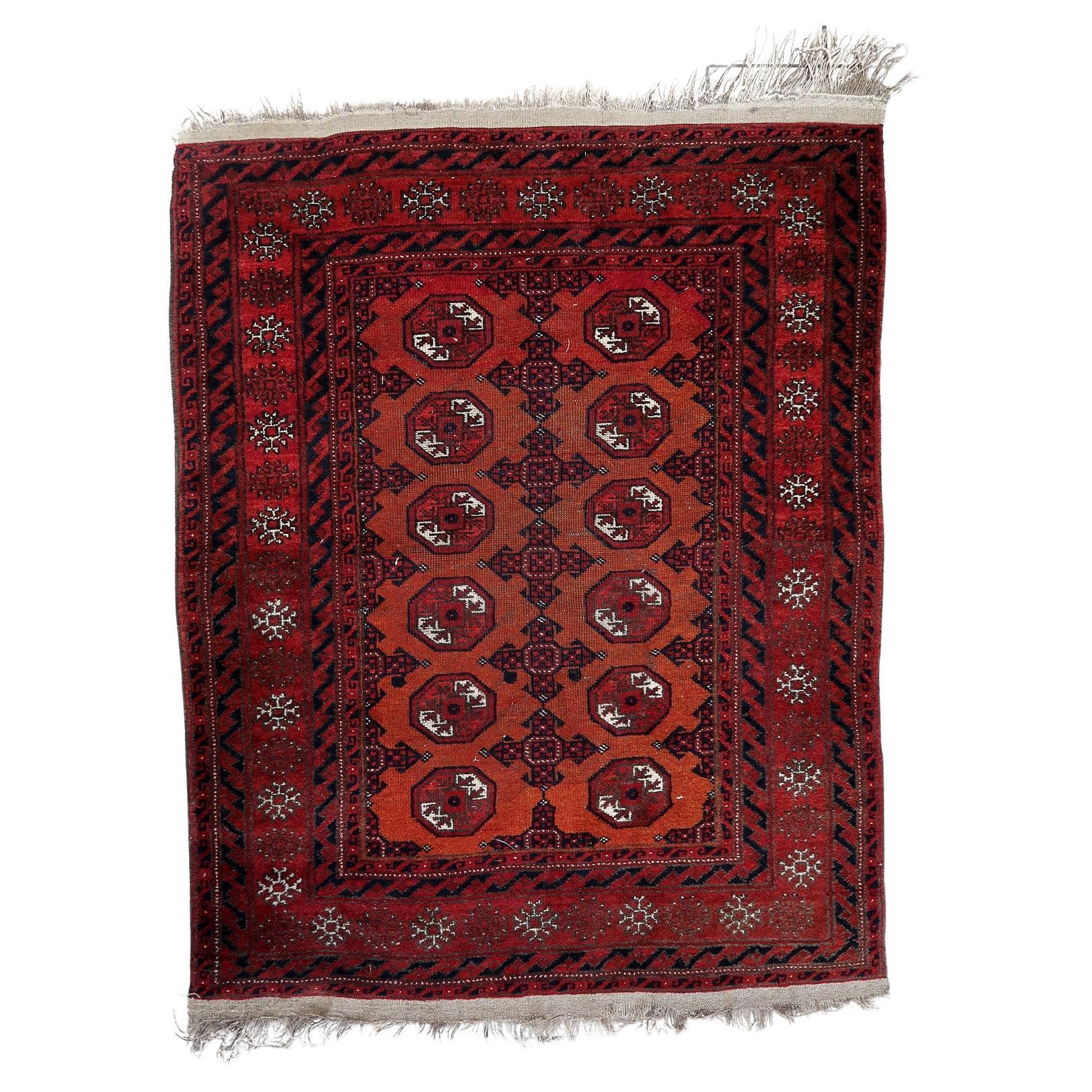 Handgefertigter antiker afghanischer Baluch-Teppich 3.8' x 4,8', 1920er Jahre - 1C1141 im Angebot