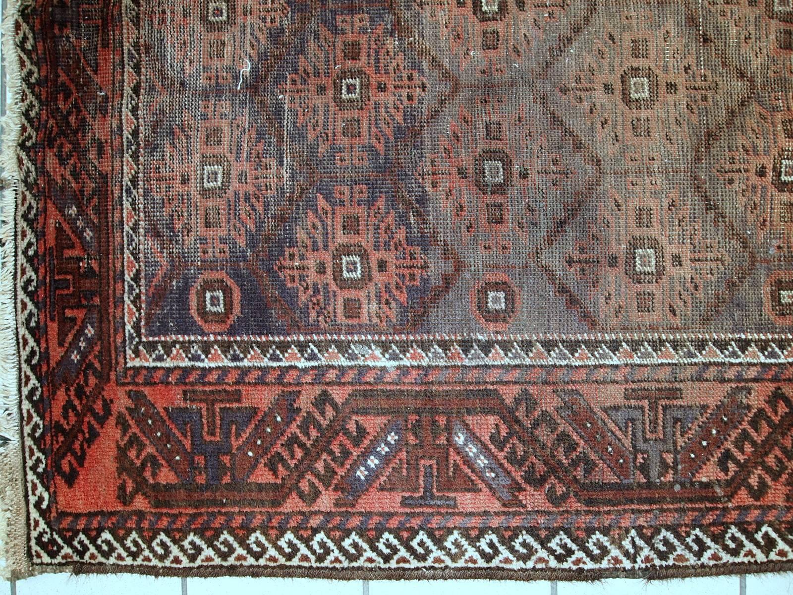 Wool Handmade Antique Afghan Baluch Rug, 1920s