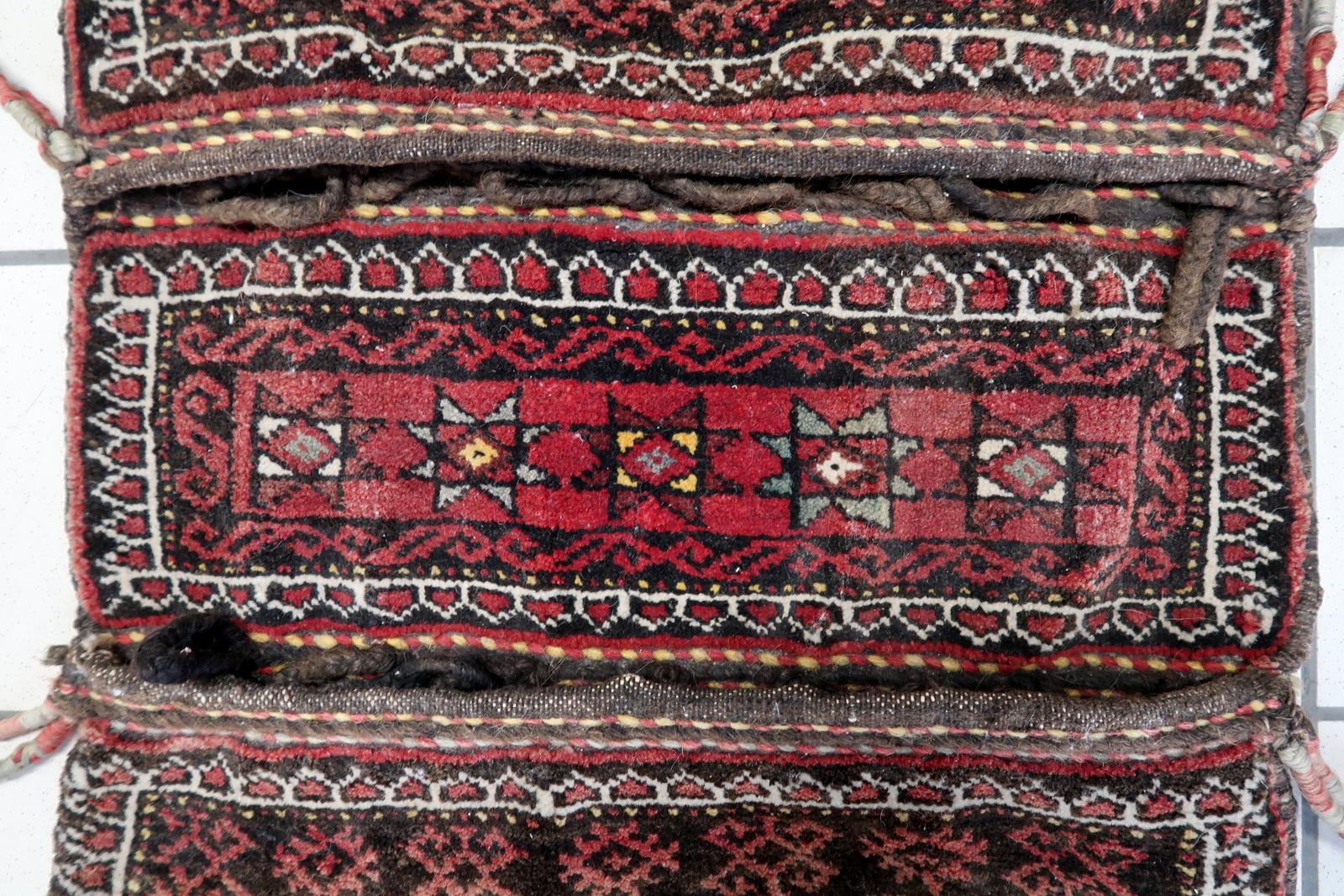 Hand-Knotted Handmade Antique Afghan Baluch Saddle Bag 1.6' x 3.8', 1930s - 1C1126 For Sale