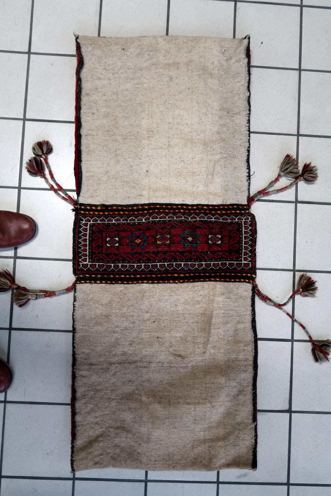 Handmade Antique Afghan Baluch Saddle Bag 1.6' x 3.8', 1930s - 1C1126 For Sale 2