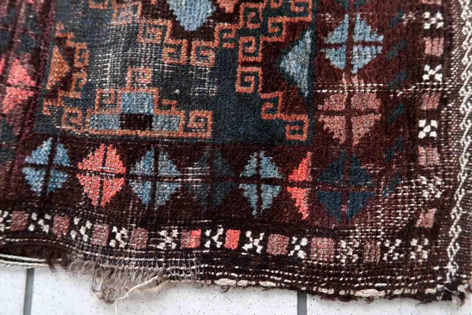 Wool Handmade Antique Afghan Baluch Saddle Bag, 1900s, 1C909 For Sale