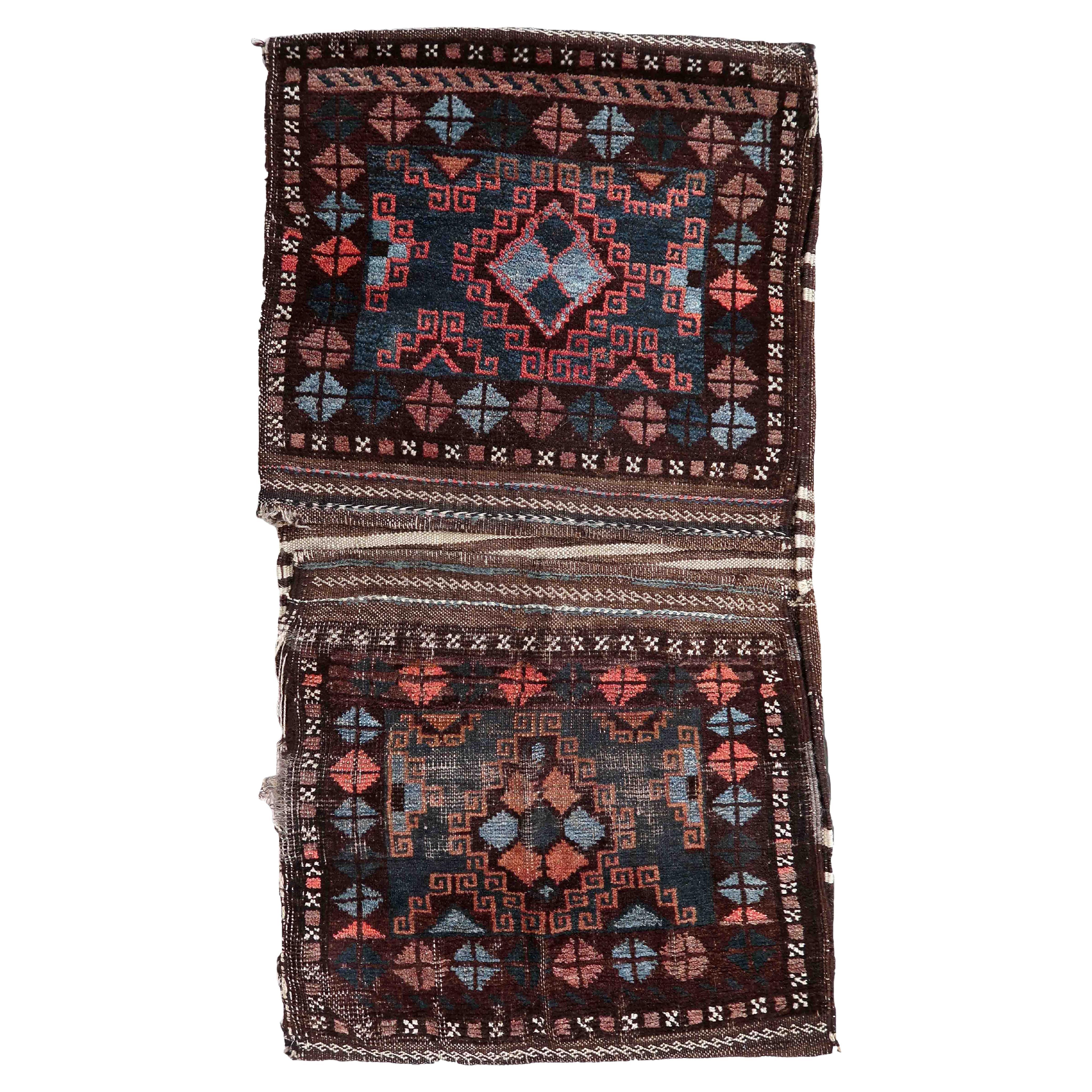 Handmade Antique Afghan Baluch Saddle Bag, 1900s, 1C909
