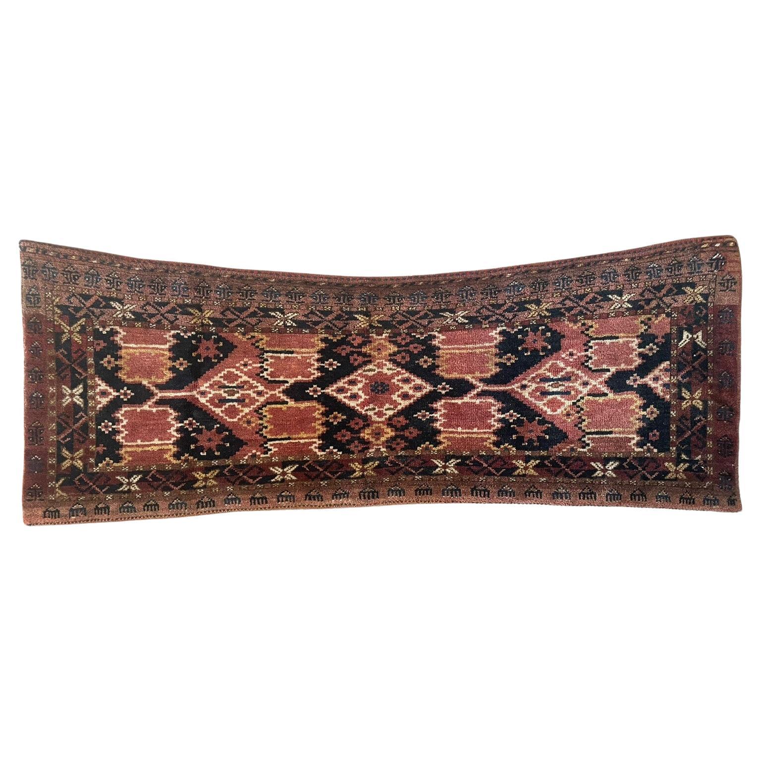 Handmade Antique Afghan Beshir Collectible Chuval Rug 1.5' x 4.8', 1900s - 1N11 For Sale