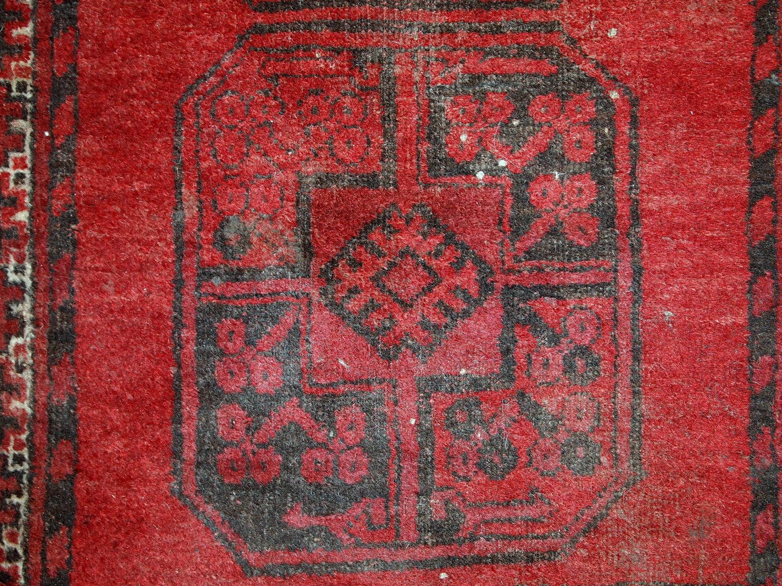 Hand-Knotted Handmade Antique Afghan Ersari Rug, 1900s, 1C620