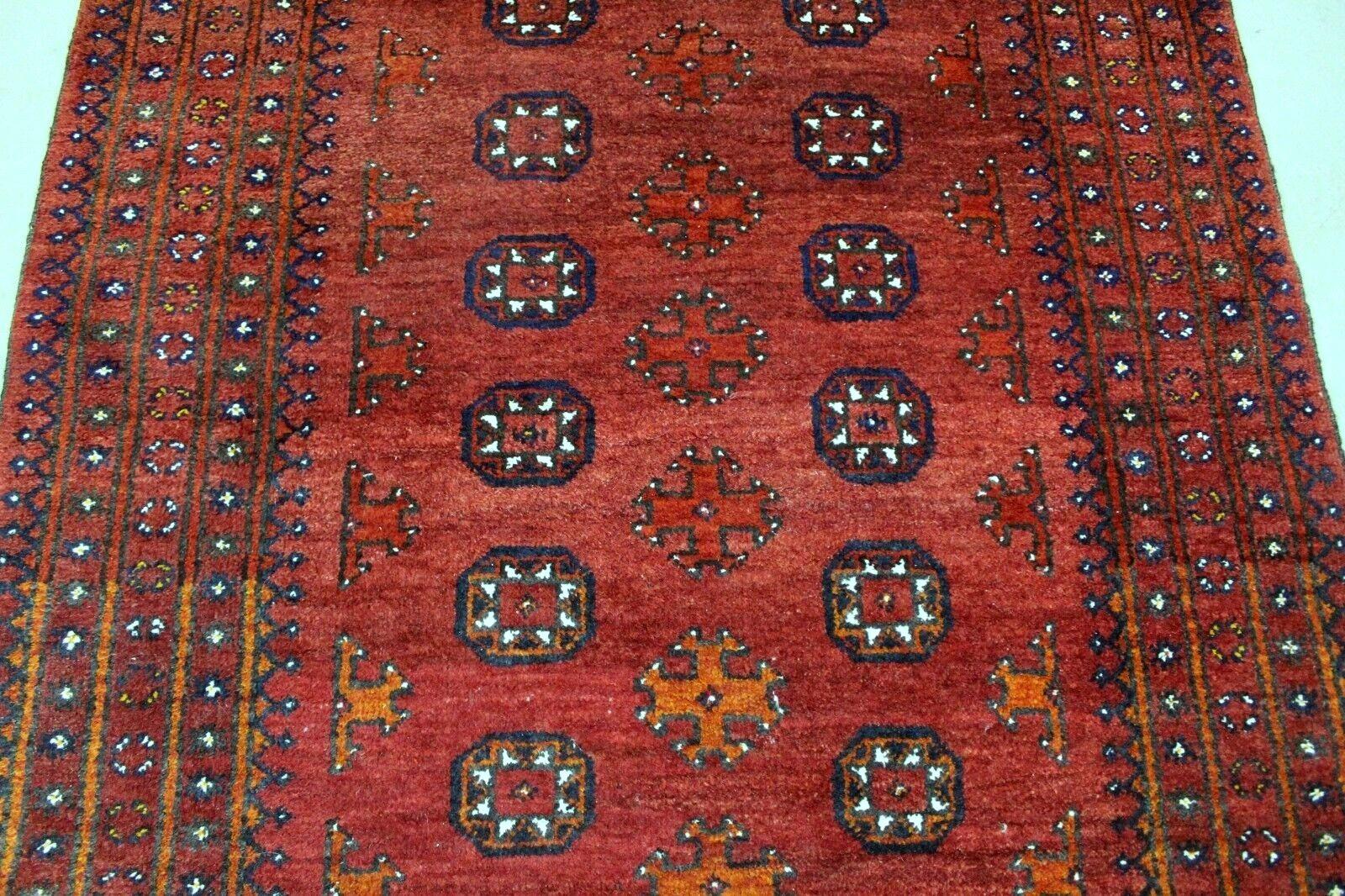 Hand-Knotted Handmade Antique Afghan Ersari Rug 3.6' x 6.5', 1940s - 1K14 For Sale