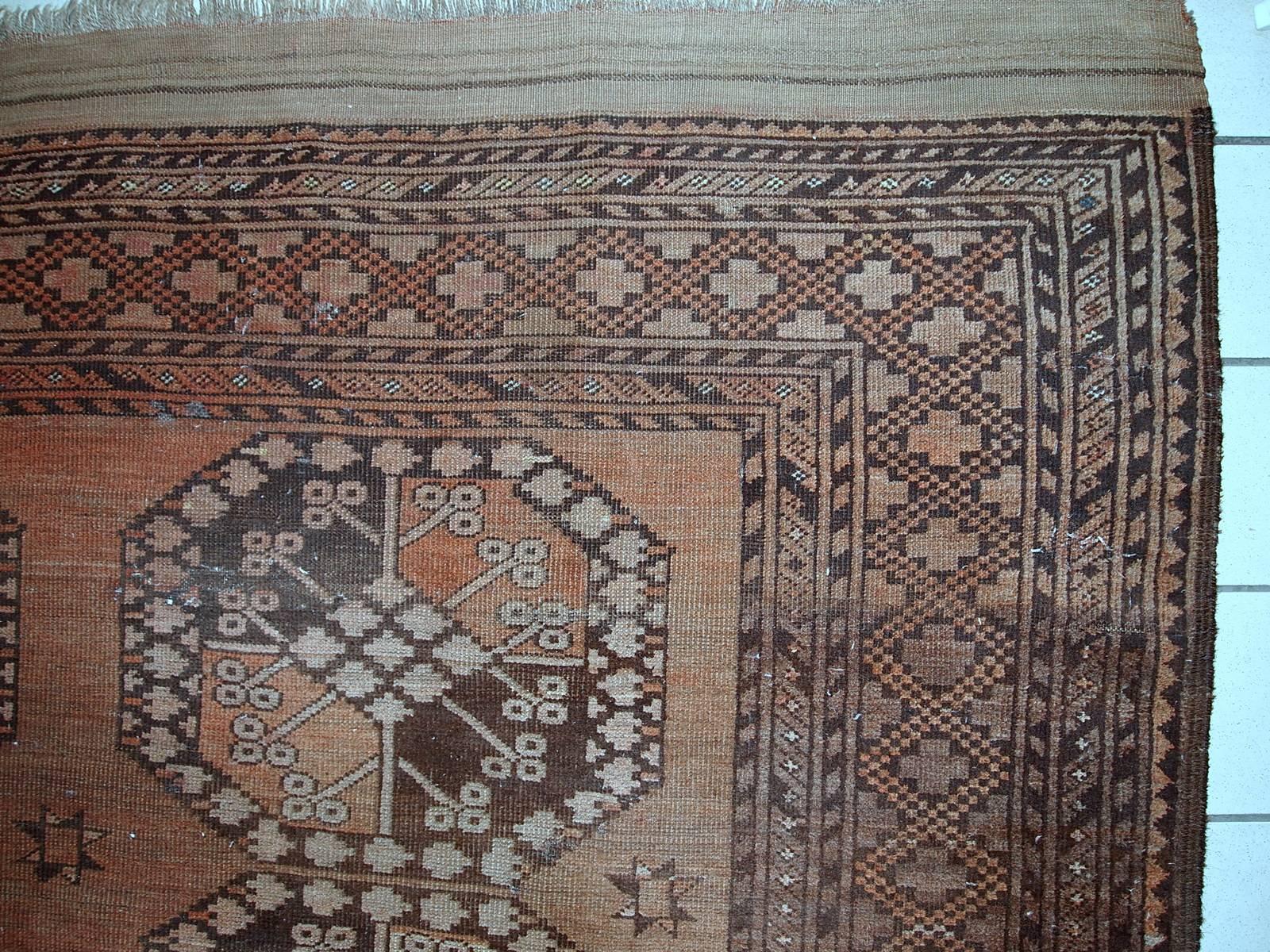 Hand-Knotted Handmade Antique Afghan Ersari Rug, 1900s, 1C594