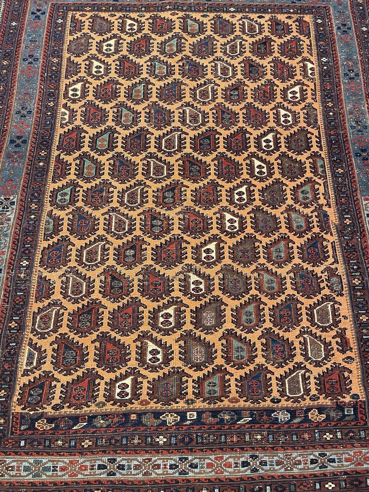 Hand-Woven Handmade Antique Afghan Sumak Rug 3.6' x 4.8', 1900s - 1N69 For Sale