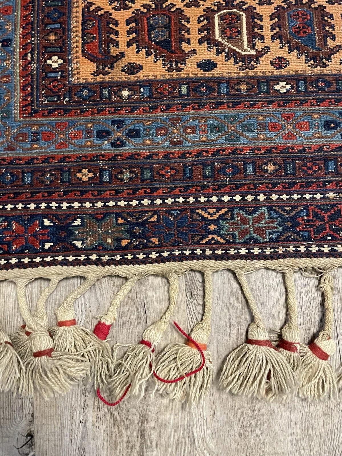 Wool Handmade Antique Afghan Sumak Rug 3.6' x 4.8', 1900s - 1N69 For Sale