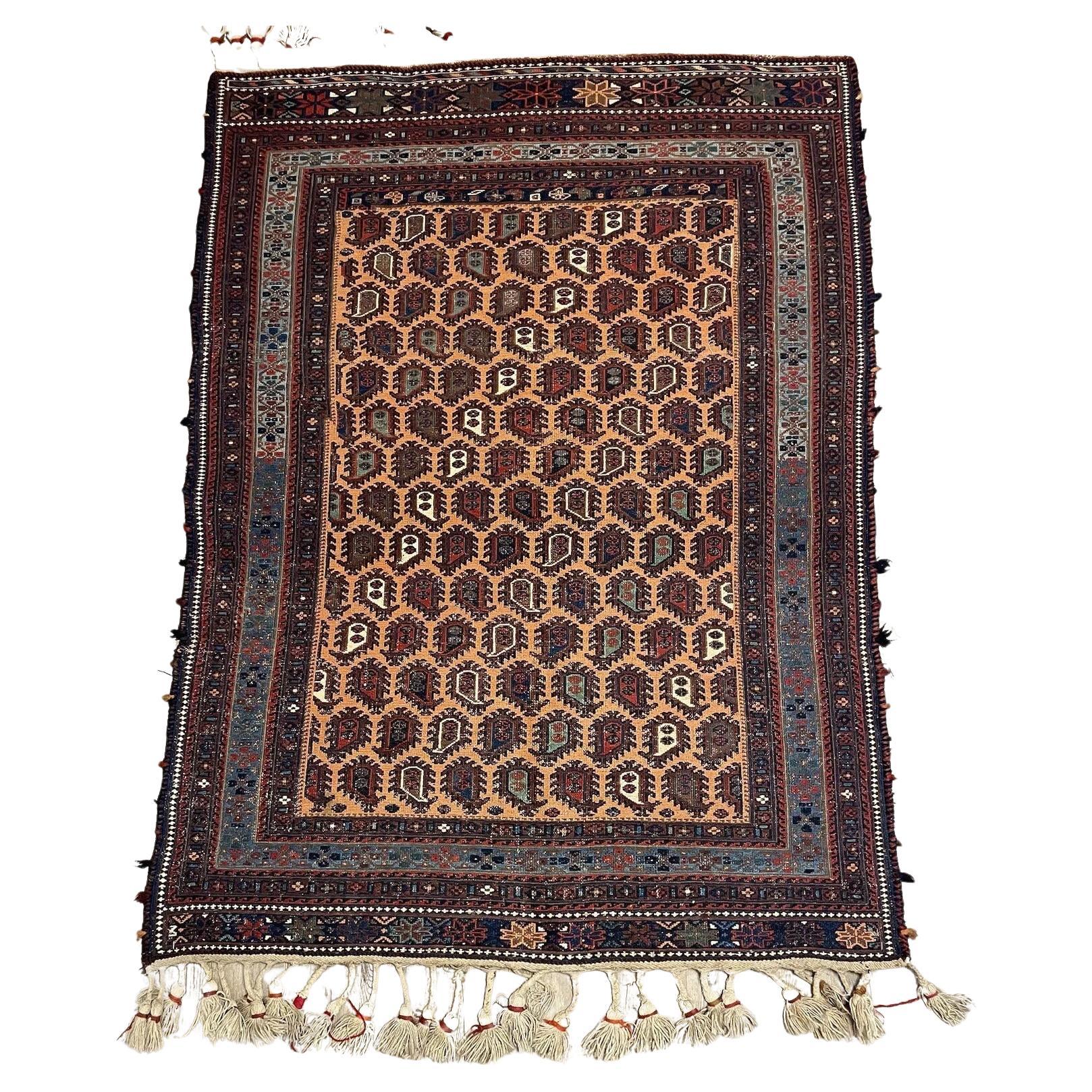Handmade Antique Afghan Sumak Rug 3.6' x 4.8', 1900s - 1N69 For Sale