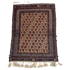 Tappeto afghano antico Sumak fatto a mano 3,6' x 4,8', 1900 - 1N69