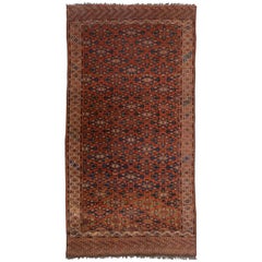 Handmade Antique Afghan Yamoud Wool Rug In Rust With Allover Design