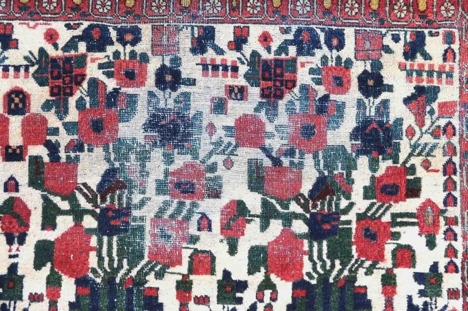 Handgefertigter antiker Teppich im Afshar-Stil, 1900er Jahre, 1P119 (Handgeknüpft) im Angebot