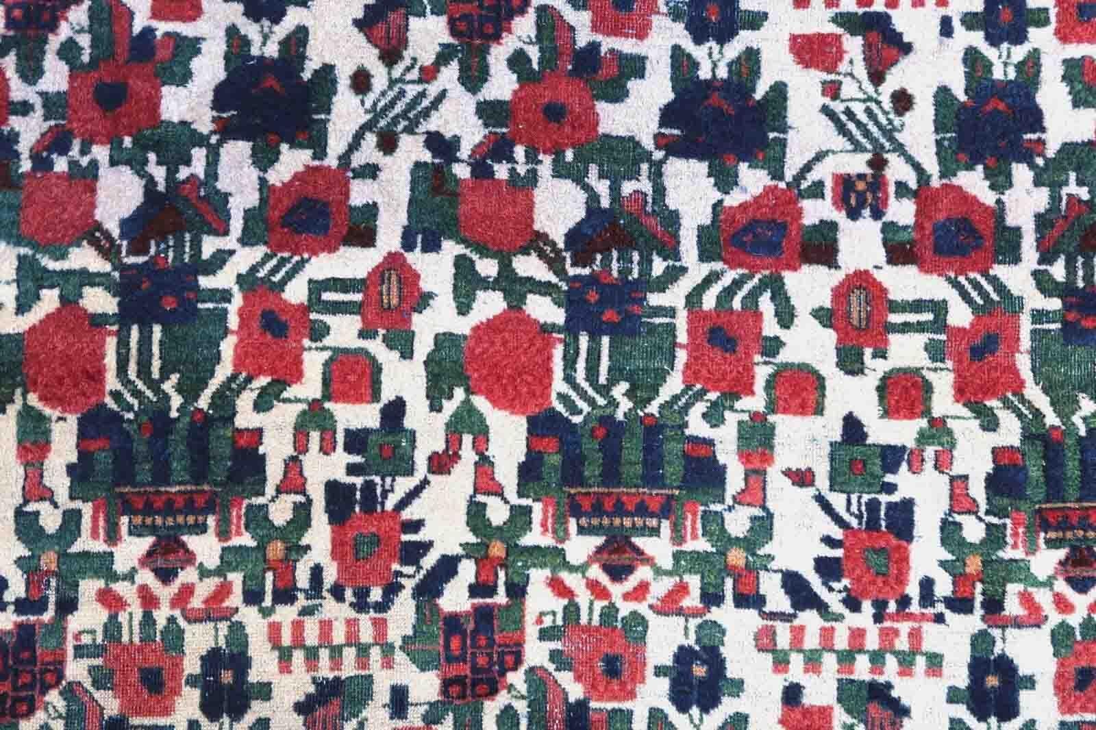 Handgefertigter antiker Teppich im Afshar-Stil, 1900er Jahre, 1P119 im Zustand „Relativ gut“ im Angebot in Bordeaux, FR
