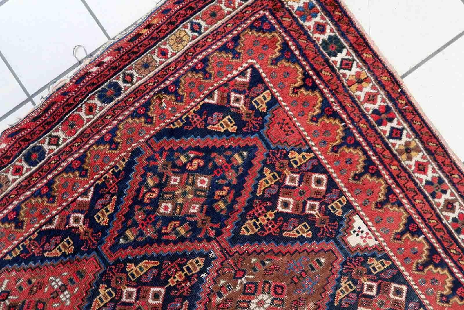 Handmade Antique Afshar Style Rug, 1910s, 1C1012 In Distressed Condition For Sale In Bordeaux, FR