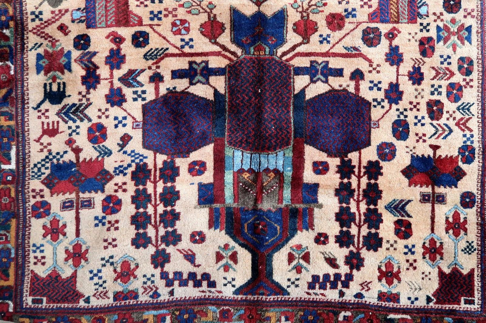 Handgefertigter antiker Teppich im Afshar-Stil, 1930er Jahre, 1P67 im Zustand „Relativ gut“ im Angebot in Bordeaux, FR