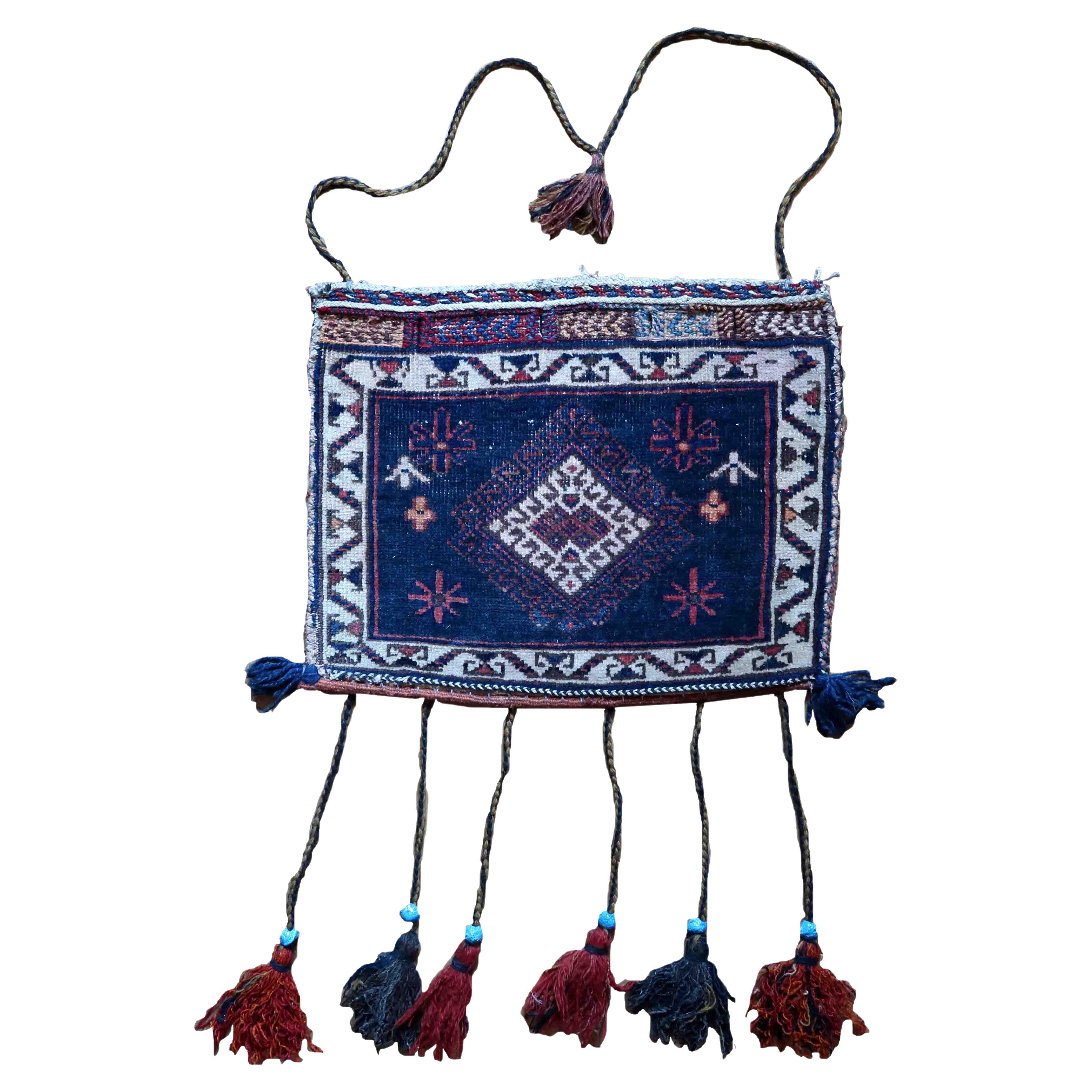 Handmade Antique Afshar Style Salt Bag, 1920s, 1C953 For Sale