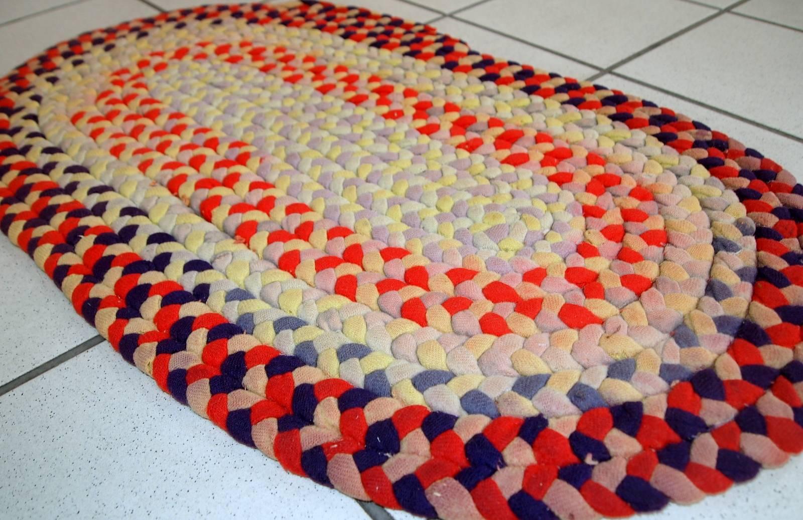 Tapis tressé américain ancien fait main:: années 1930:: 1C553 2