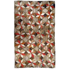 Handgefertigter antiker amerikanischer geometrischer Teppich mit Kapuze mit Kapuze, 1900er Jahre, 1B654