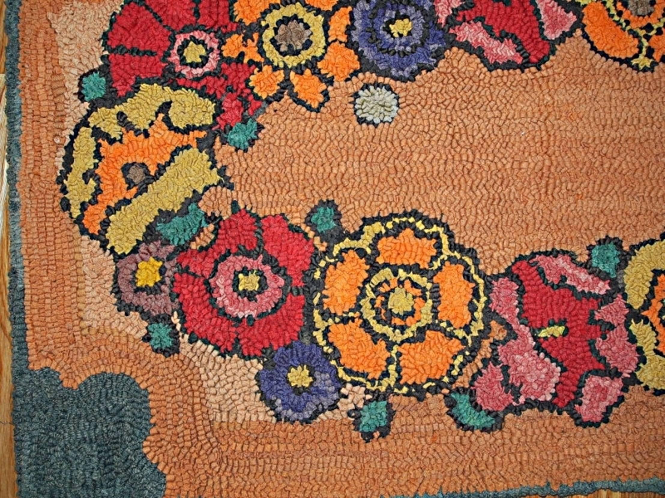 Hand-Knotted Handmade Antique American Hooked Rug, 1940s, 1C21AU
