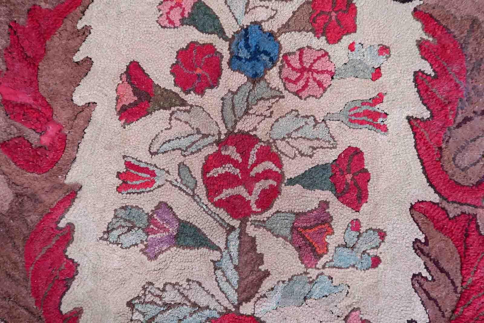 Handmade Antique American Hooked Rug, 1880s, 1C976 For Sale 2