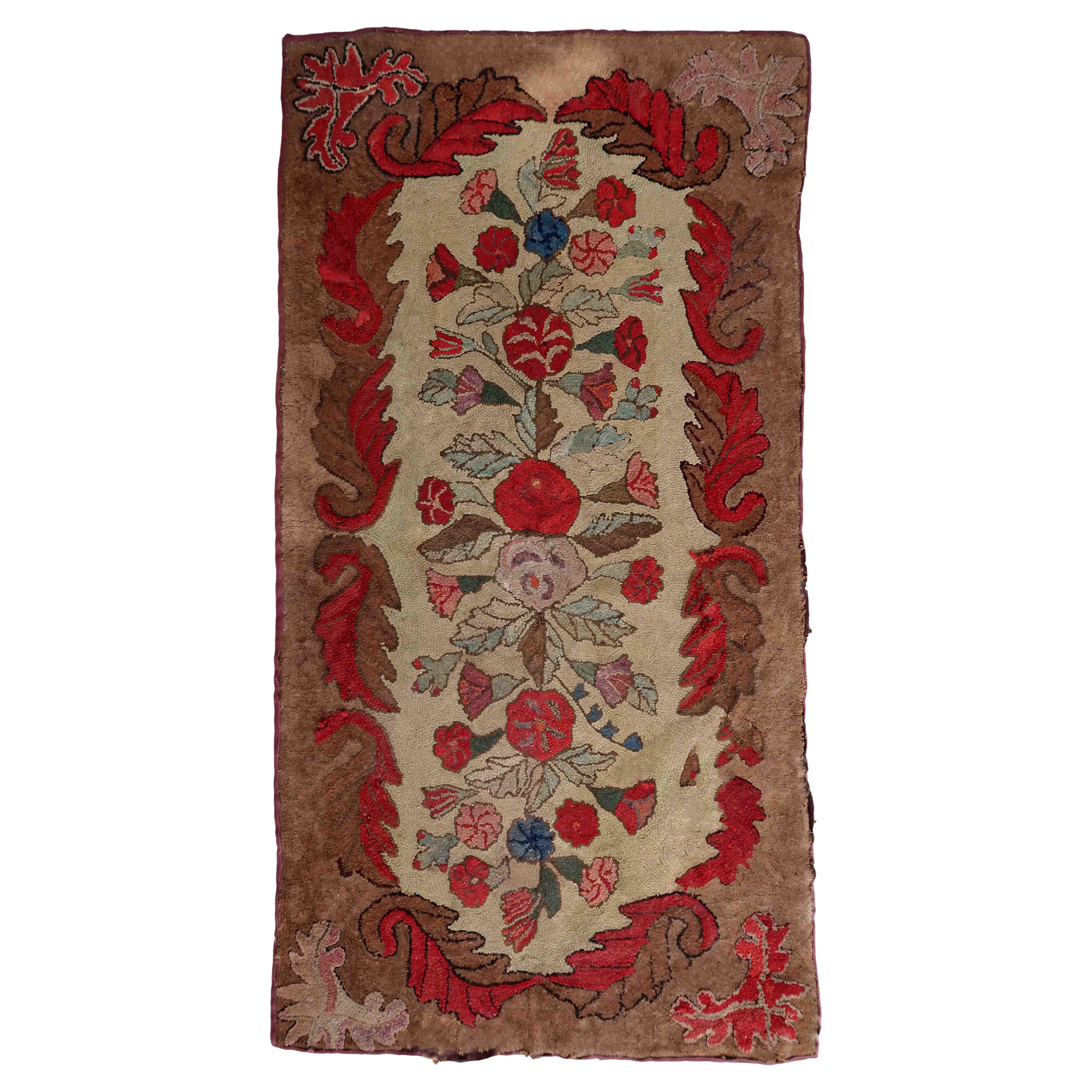 Handmade Antique American Hooked Rug, 1880s, 1C976 For Sale