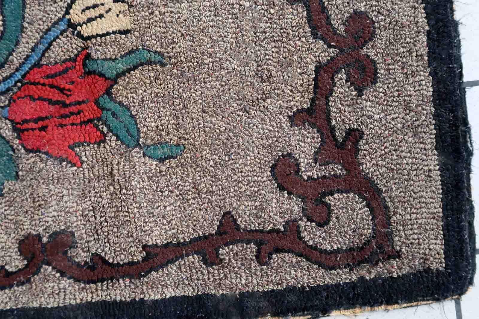 Late 19th Century Handmade Antique American Hooked Rug, 1880s, 1C977 For Sale