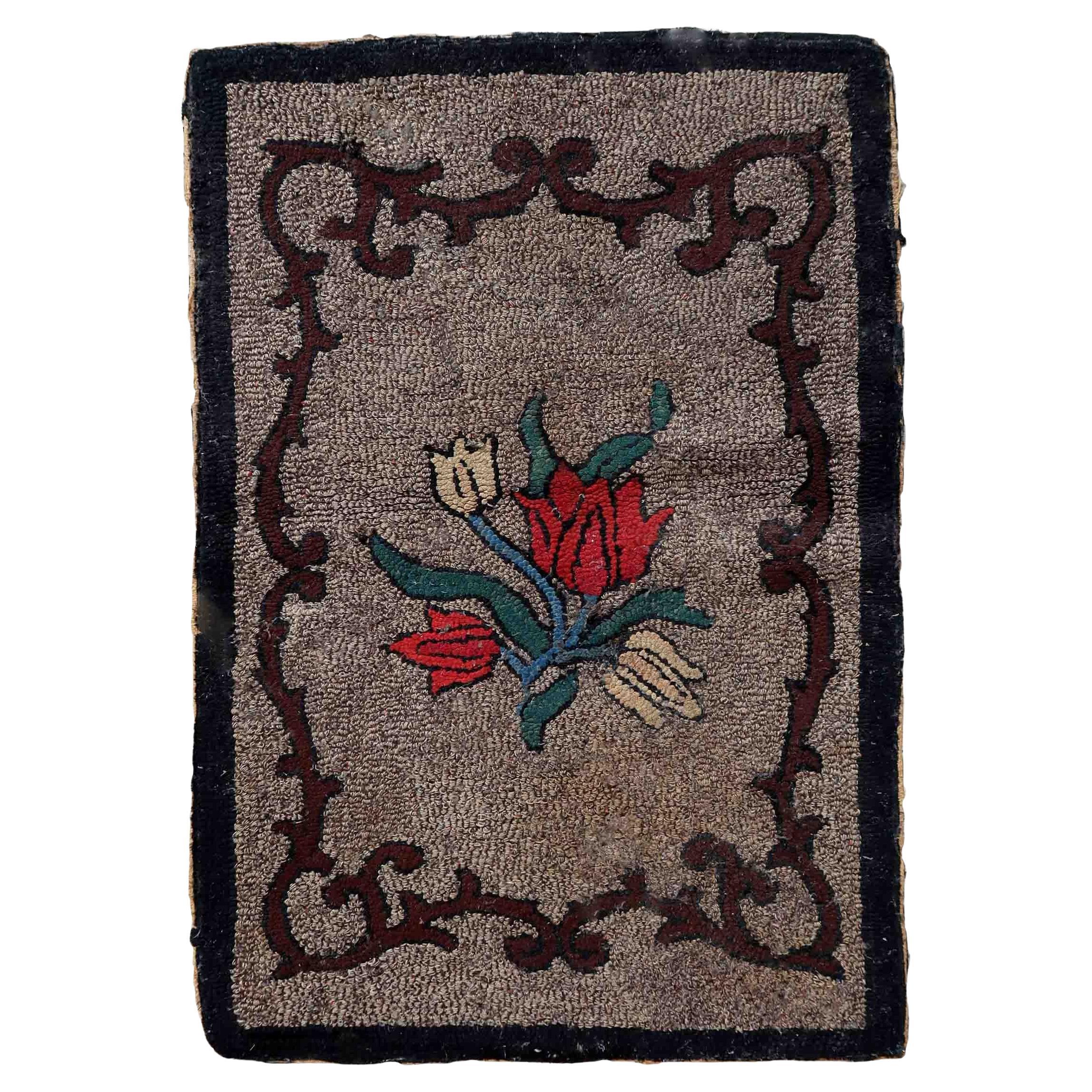 Handmade Antique American Hooked Rug, 1880s, 1C977