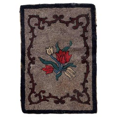 Tapis crocheté américain ancien fait à la main, années 1880, 1C977