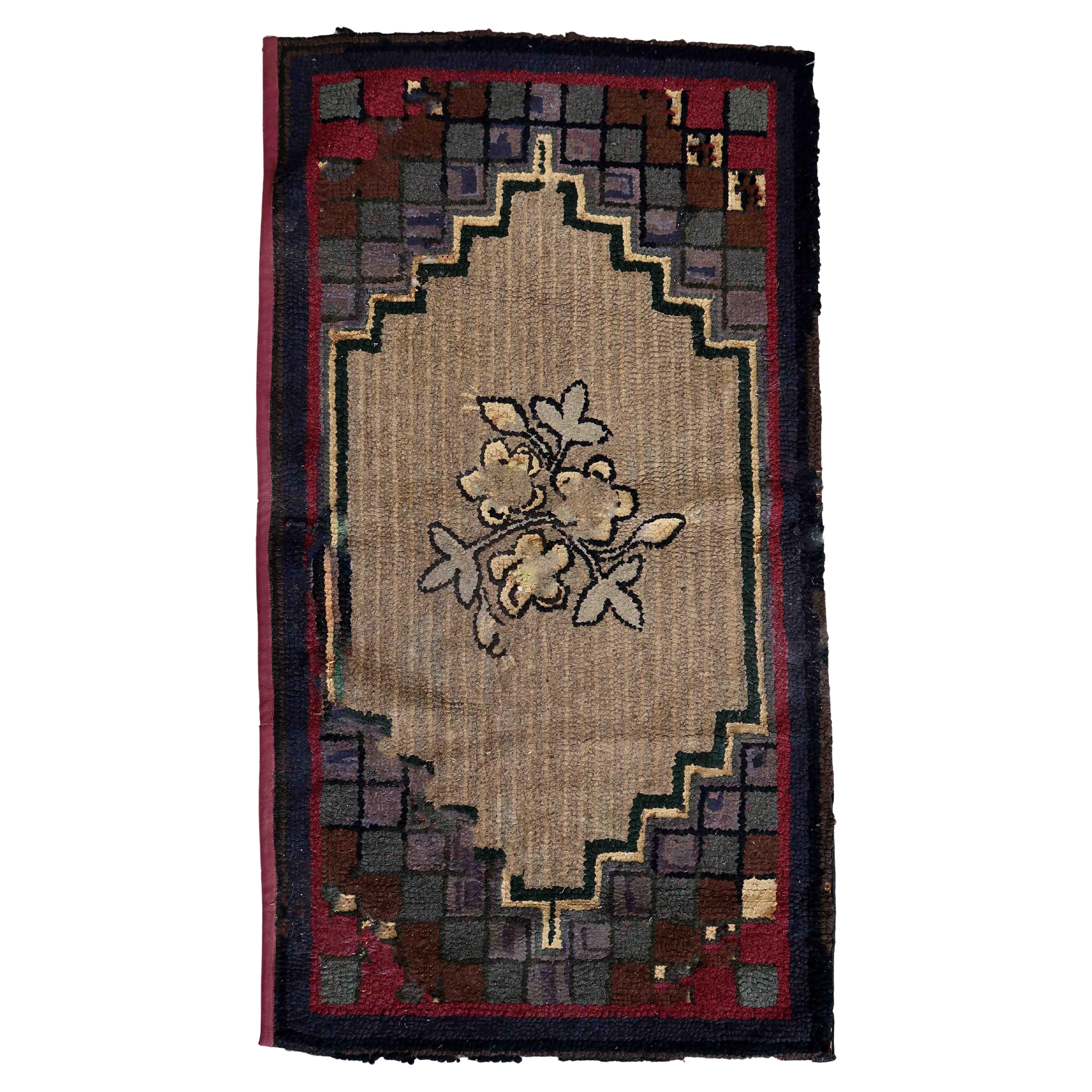 Handmade Antique American Hooked Rug, 1880s, 1C978