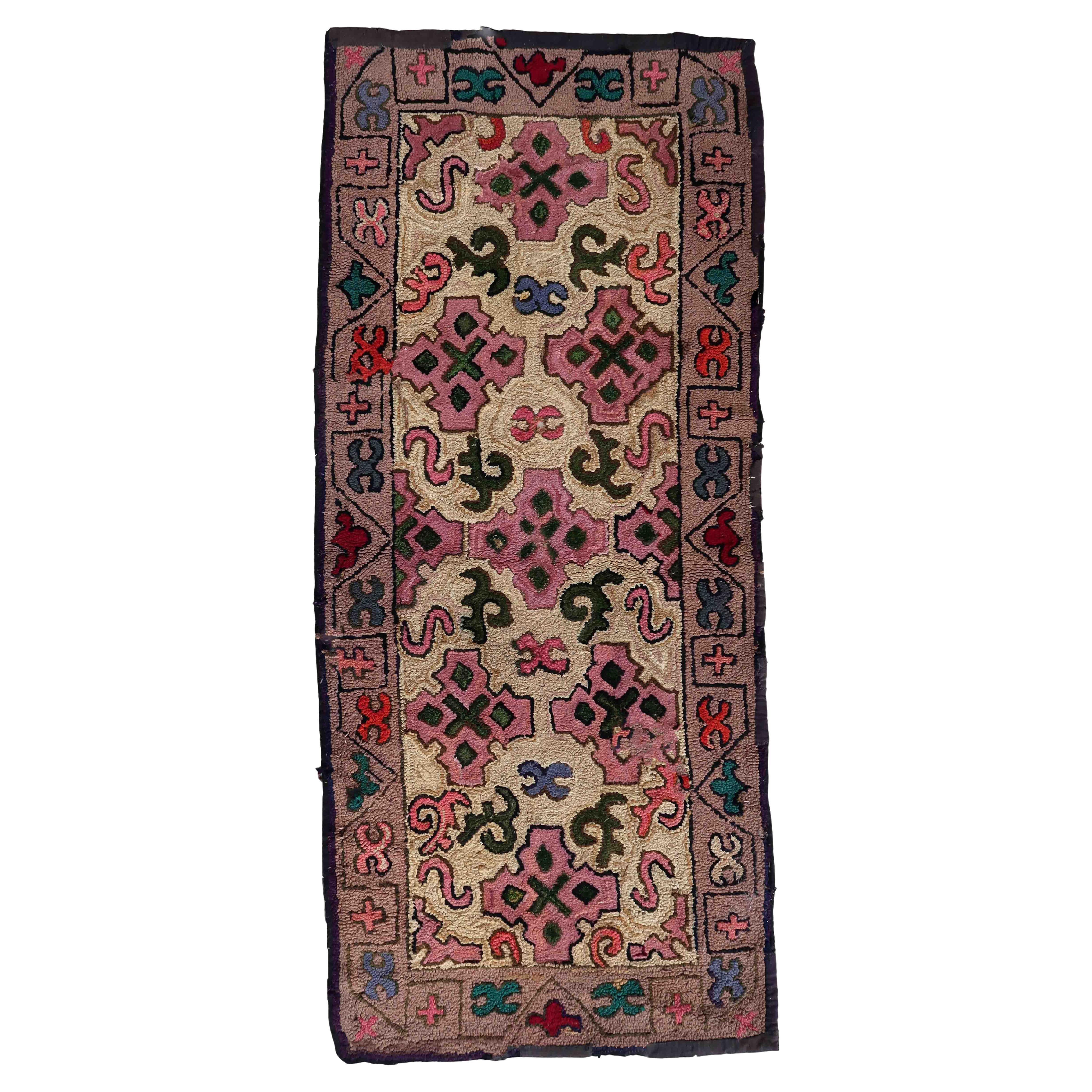 Handmade Antique American Hooked Rug, 1880s, 1C981 For Sale