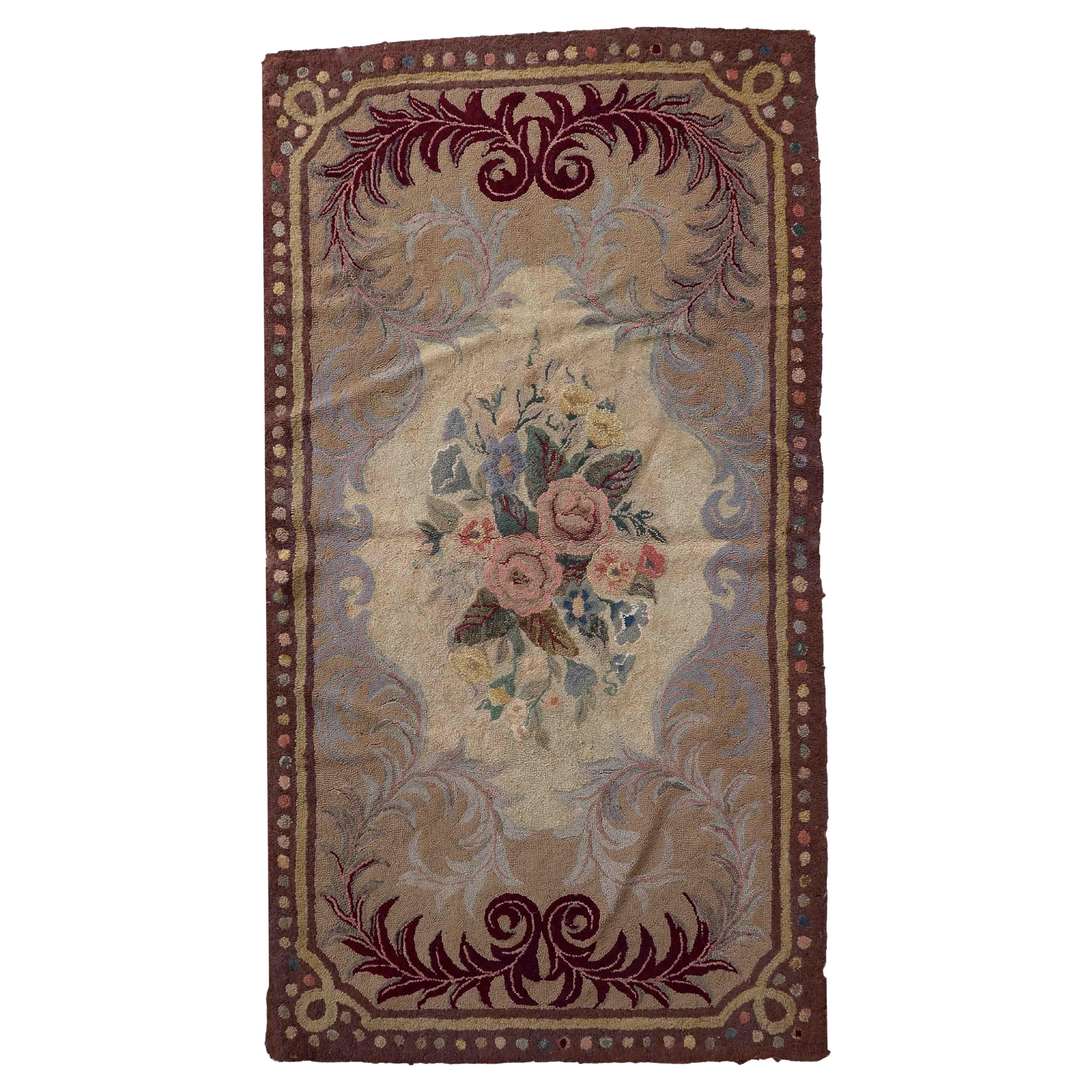 Tapis crocheté américain ancien fait à la main, années 1880, 1C984