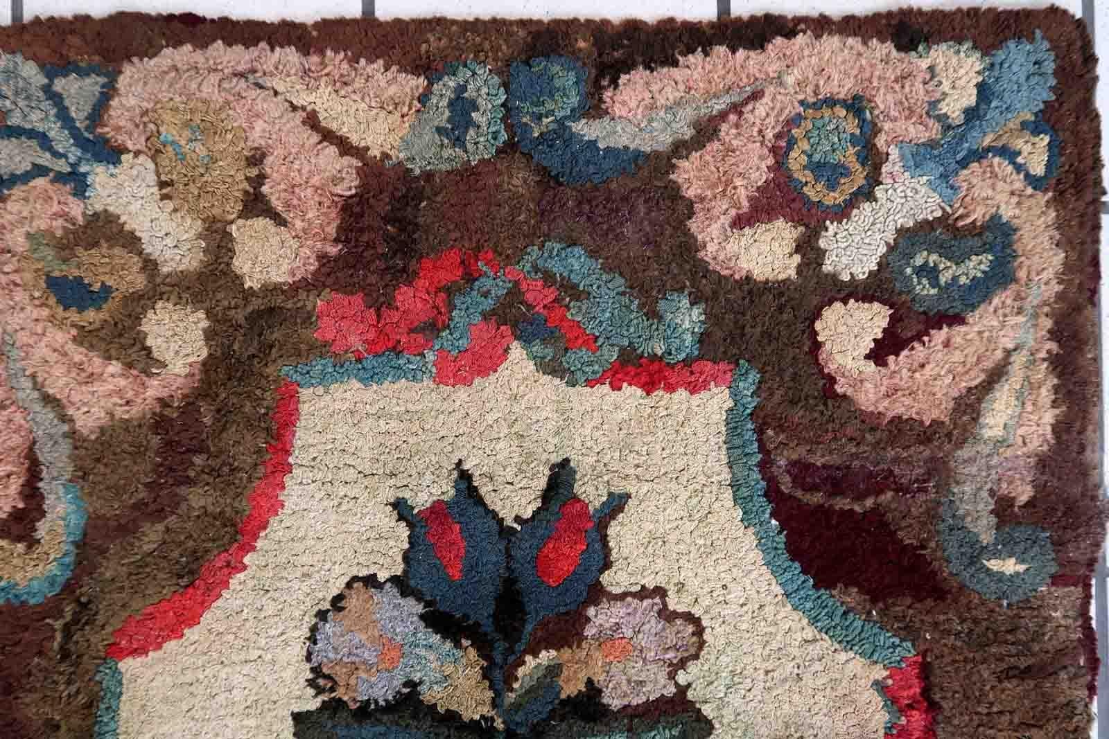 Handmade Antique American Hooked Rug, 1880s, 1C986 For Sale 4